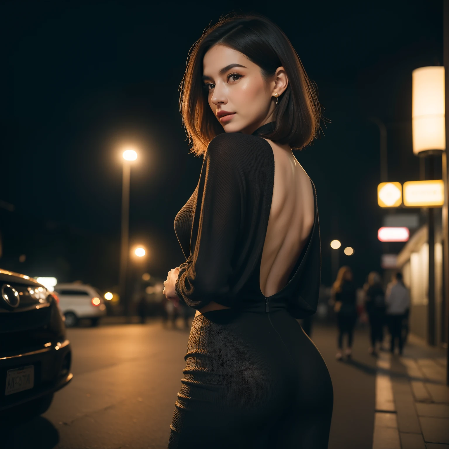 ((best quality)), ((master part)), ((ultra realistic)), (Semana de moda de Roma, DesFile de modas), tiro de corpo inteiro, Masterpiece on the rise at the art station of a sexy 20-year-old brunette influencer in evening program, State-of-the-art clothing, estilo surrealismo, cabelos lisos e molhados, cinematic still, Rosto detalhado, sorridente, Looking at camera, ((Shape back:1.2)), Olhos detalhados, looks marcantes VOGUE bunda perFeita, Antecedentes detalhados, night time, detalhes intrincados, Rua chuvosa na cidade abandonada lotada, Semana de Moda de Budapeste, edgelighting, (Chovendo), proFissional, cinematic moody lighting, master part, Realistic, rugosidade, rugosidade, ultra realistic, master part, Realistic , rugosidade, ultra realistic, Tiro na Canon EOS R5, Lente 50mm, cores silenciadas, F/2.8, HDR, 8K分辨率, Altas, High detail, foco nítido, liso, rugosidade, vida real, Fotorrealismo , FotograFia, 8k UHD
