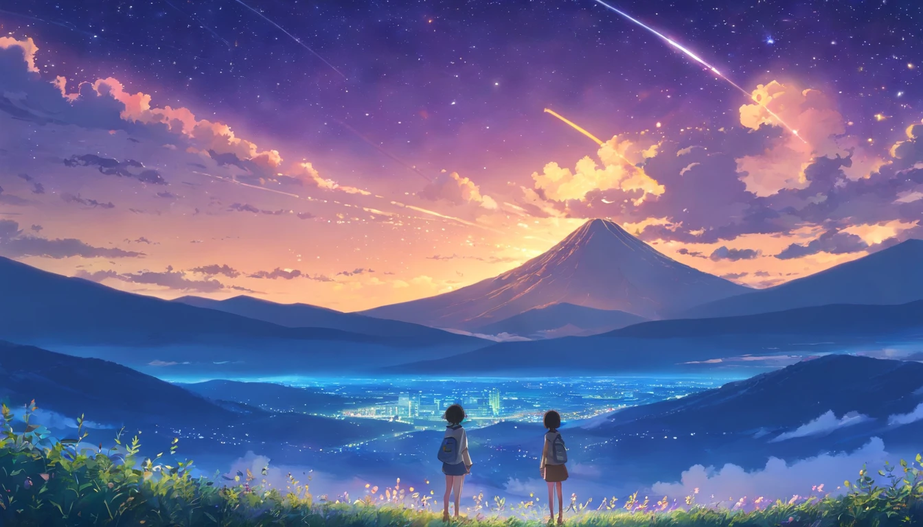 masutepiece, Anime quality, Drawing, nigh sky, comet, Cinematic