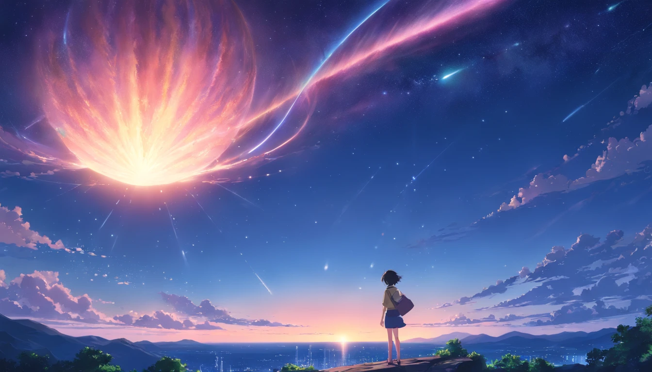 masutepiece, Anime quality, Drawing, nigh sky, comet, Cinematic
