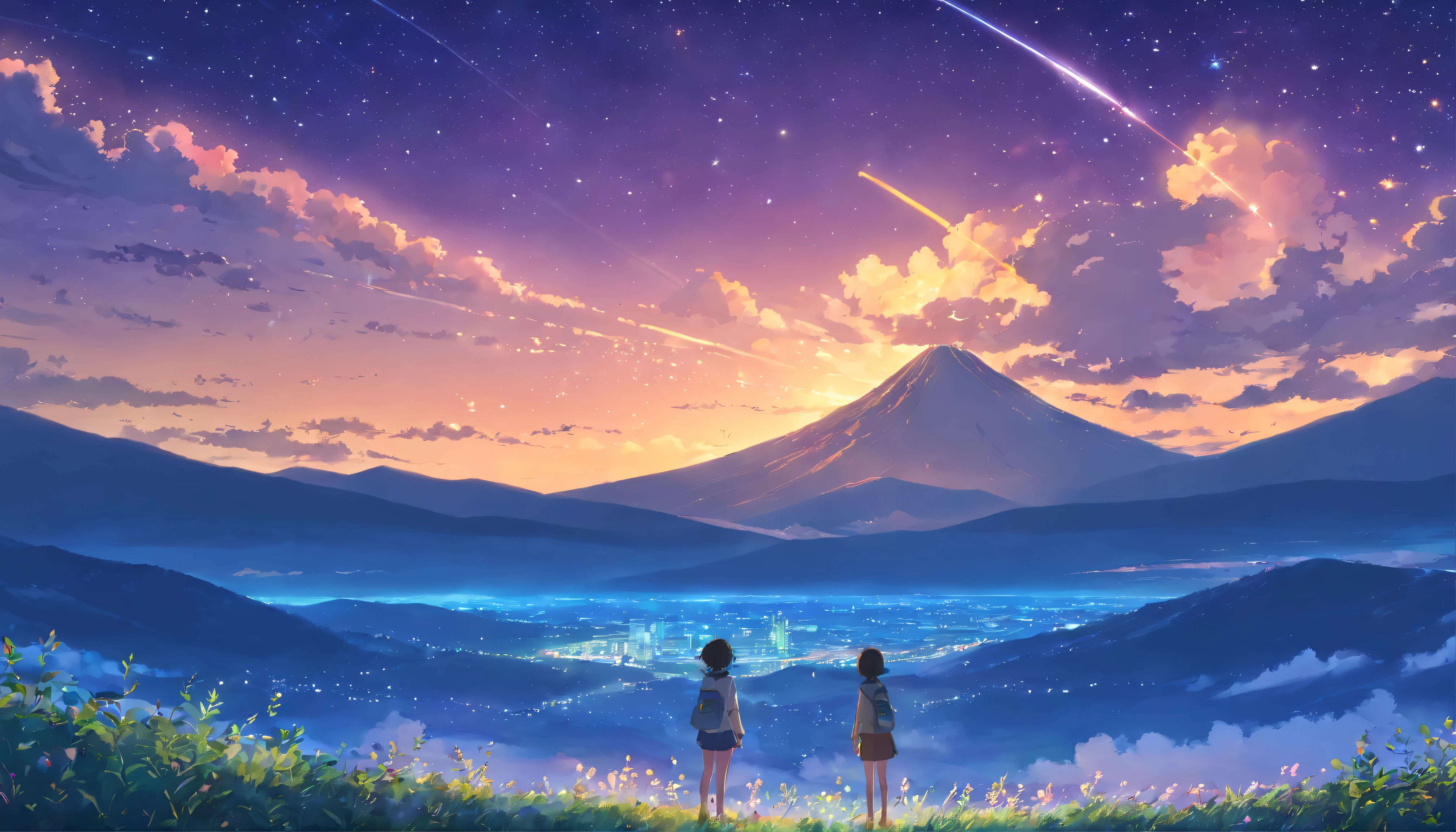 masutepiece, Anime quality, Drawing, nigh sky, comet, Cinematic