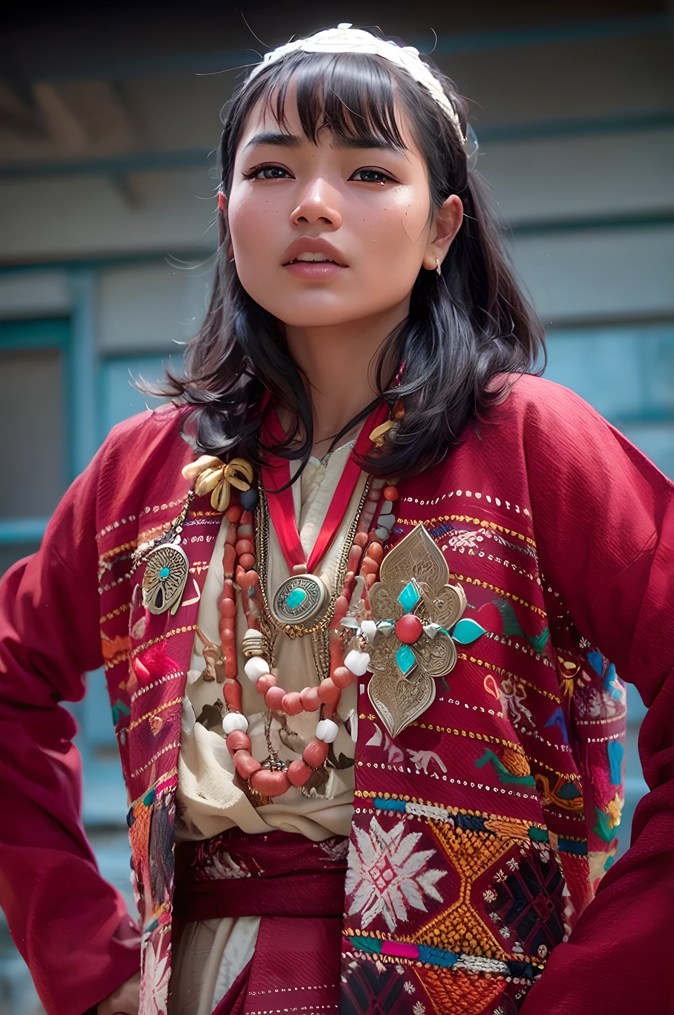 arunachal pradesh hindu girl, 25-year-old, traditional dress, gentle sun lighting on face , intricate facial details, flawless complexion, top-notch 3D rendering, hyper-realistic, shot on hilly road. photorealistic digital art trending on Artstation 8k HD high definition detailed realistic, detailed, skin texture, hyper detailed, realistic skin texture, armature, best quality, ultra high res, (photorealistic:1.4),, high resolution, detailed, raw photo, 400 camera f1.6 lens rich colors hyper realistic lifelike texture dramatic lighting unrealengine trending on artstation cinestill 800