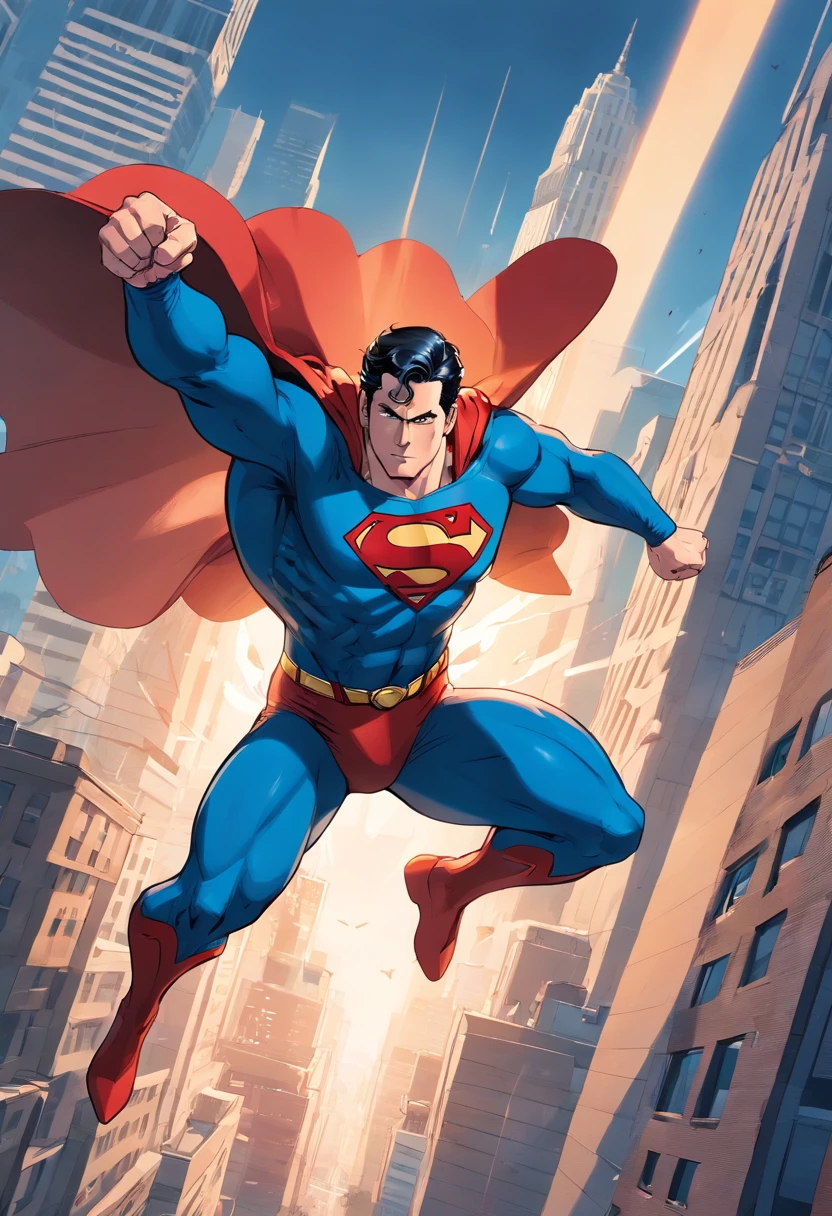 one muscle, Powerful Superman in a dynamic flying pose, with a confident and determined expression on his face. His iconic red and blue superhero costume is highly detailed, mostrando as texturas e contornos do tecido. As cores vibrantes do traje, including the bright red cloak that flows behind him, Crie um impacto visual impressionante. The symbol of His House, the iconic Superman emblem, is prominently displayed on his chest.
The work has a medium of comic book illustration, capturing the essence of the beloved DC Comics character. The lines and shading are crisp and clean, giving the image a dynamic and energetic feel. Combines elements of traditional hand-drawn artwork with digital coloring techniques, resulting in a visually stunning piece.
Enquanto Superman assume o centro do palco, the background features the iconic skyline of Metropolis with its towering skyscrapers, todos banhados pela luz quente do sol. The buildings are highly detailed, featuring a blend of contemporary architecture and the classic art deco style that is synonymous with the world of Superman.
The lighting in the artwork is dramatic, with sunlight casting strong shadows on Superman's muscular physique, emphasizing their strength and power. Using highlights and shadows adds depth and dimension to the image, Bringing it to life.
The color palette of the work is rich and vibrant, with bold primary colors dominating the scene. O vermelho e o azul do traje do Superman se destacam contra os tons quentes da paisagem urbana, criando um contraste visualmente cativante.
Geral, This work is of the best quality, com ultra-detalhado, realism rendering. Every muscle and line in Superman's body is meticulously portrayed, highlighting his physical prowess and superhero status. Attention to detail creates a sense of realism, fazendo com que o espectador se sinta como se estivesse testemunhando o voo do Superman pessoalmente.
This prompt is suitable for