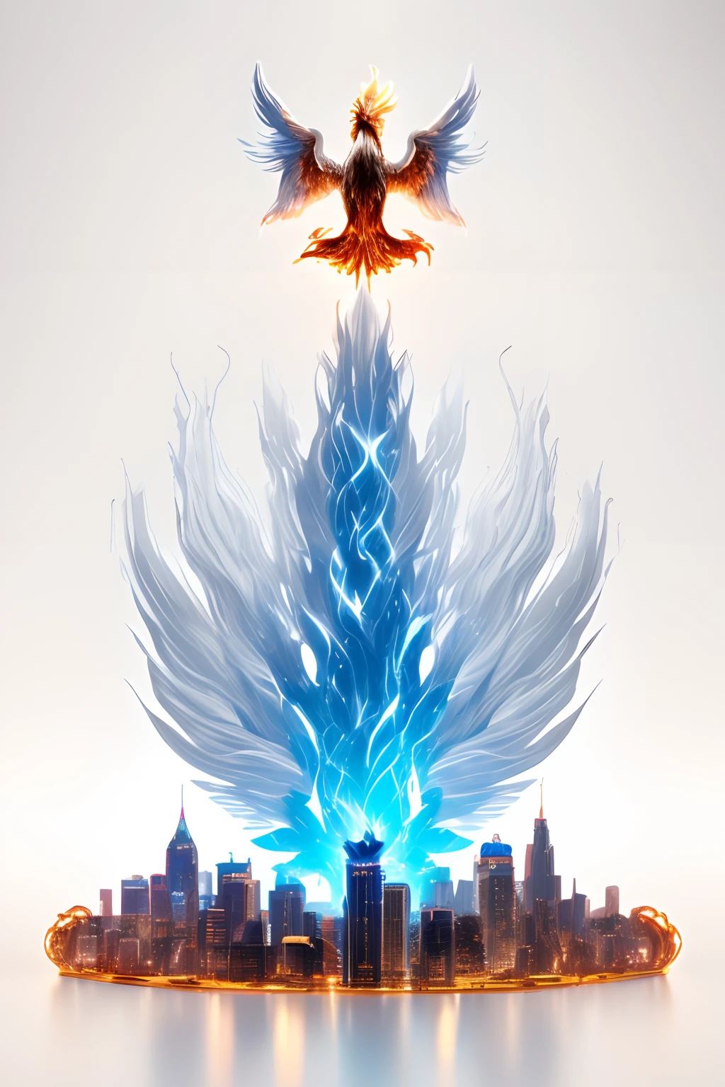 In the logo design style , tmasterpiece、top-quality、ultra - detailed、(Chibi Phoenix:1.2)、Red Firebird、Burning, White body, sat on the ground, Looking up, 。.。.3D, C4D, blender, Octane rendering, Simple background, (White background :1.5), A masterpiece of pastel colors, Soft material, Best quality, Super detail, High quality, City on the Clouds,starrysky,the night,Genesis