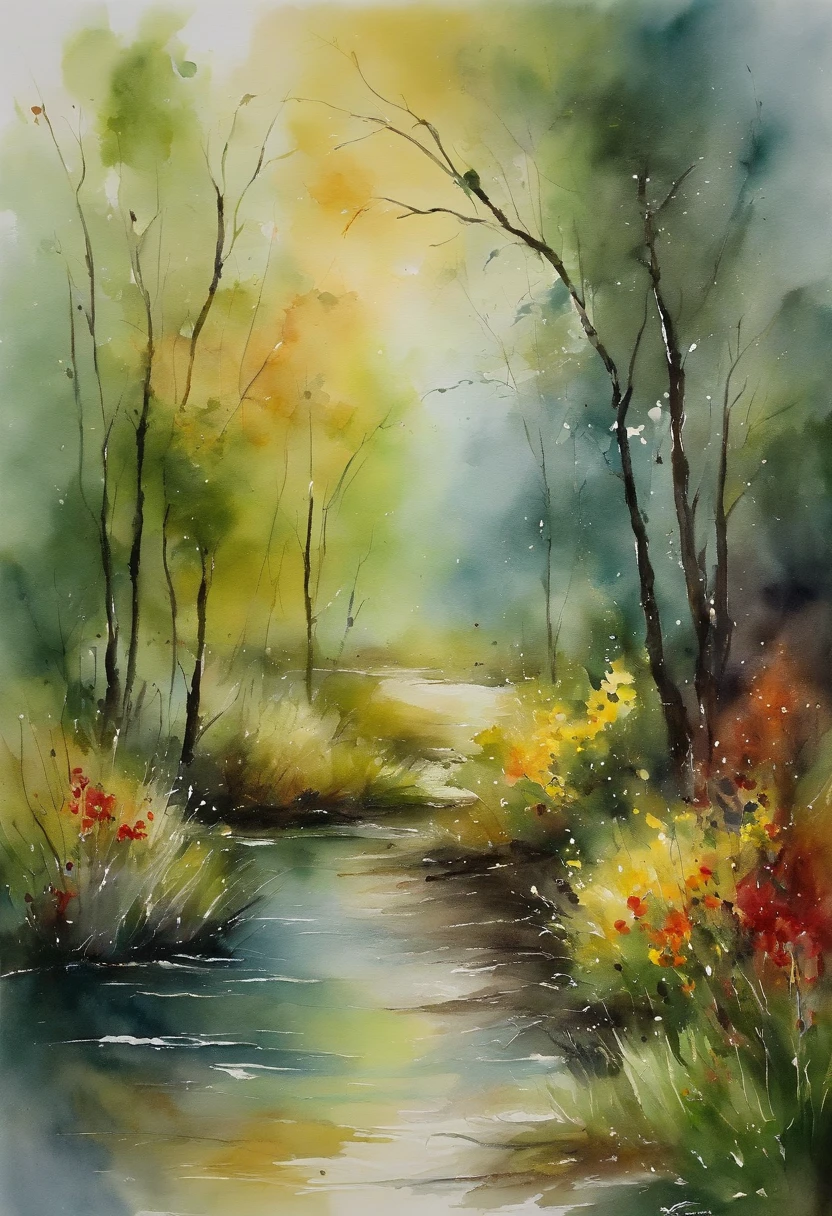 Build a Monet-style abstract color，Express emotions，confused，helplessness，chill out，There is loneliness in the openness，the space