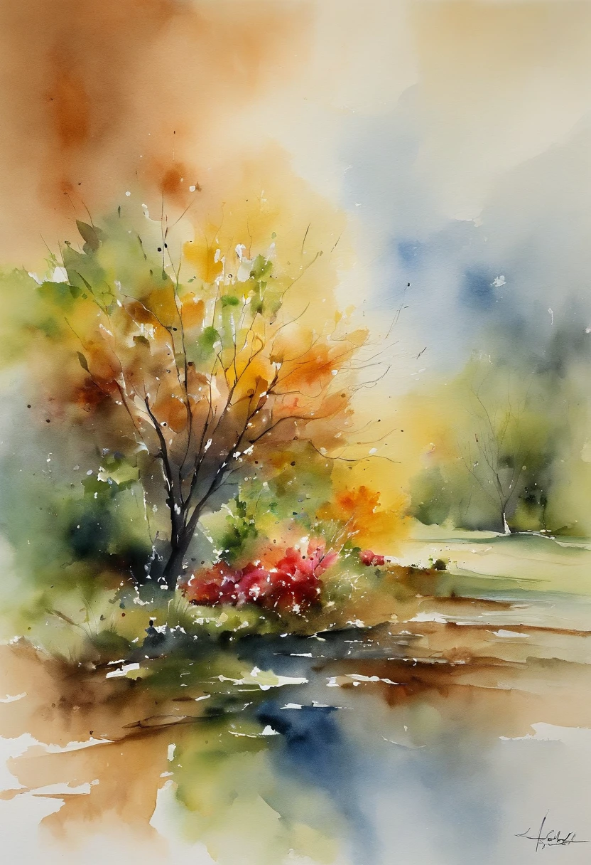 Build a Monet-style abstract color，Express emotions，confused，helplessness，chill out，There is loneliness in the openness，the space