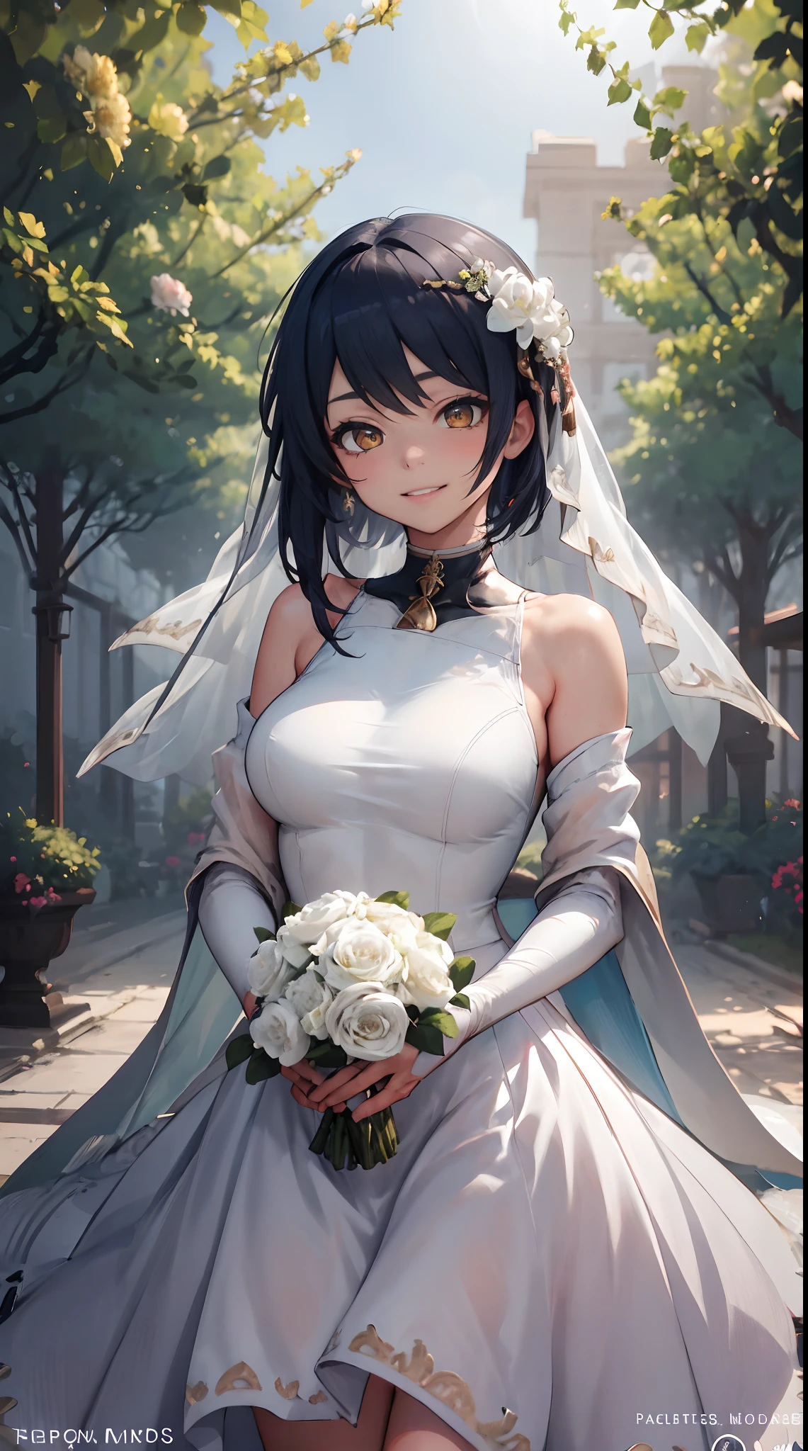 Kujou Sara | genshin impact, master-piece, bestquality, 1girls,25 years old, proportional body, proportional., Wedding Dresses, White Wedding Dress, Long skirt, wedding, ,bara, Standing in the middle of a flower garden, outdoor, wedding, The sky is beautiful, In a paradise of love and happiness............................., The bride wears a Japanese dress and a seductive smile............................., The passage of time stops at theirs............................., On this wedding day of love and happiness............................., Bright and beautiful flowers, Holding it in her hands symbolizes the envelopment of love............................., Love and friendship through the transmission of flowers, In a paradise of love and happiness............................., A bride in a yukata wearing a masika............................., It is a form of beauty and elegance............................., Show your spouse your heart............................, In a paradise of love and happiness............................., Kochikugisa is the tree of new beginnings............................., And their love and affection.........................., And suck a lot of love............................., Flowers represent love and peace............................., In a paradise of love and happiness............................., View viewers from the front., Thigh strap, Head tilt, bored, 10, 10, HD, slight smile,