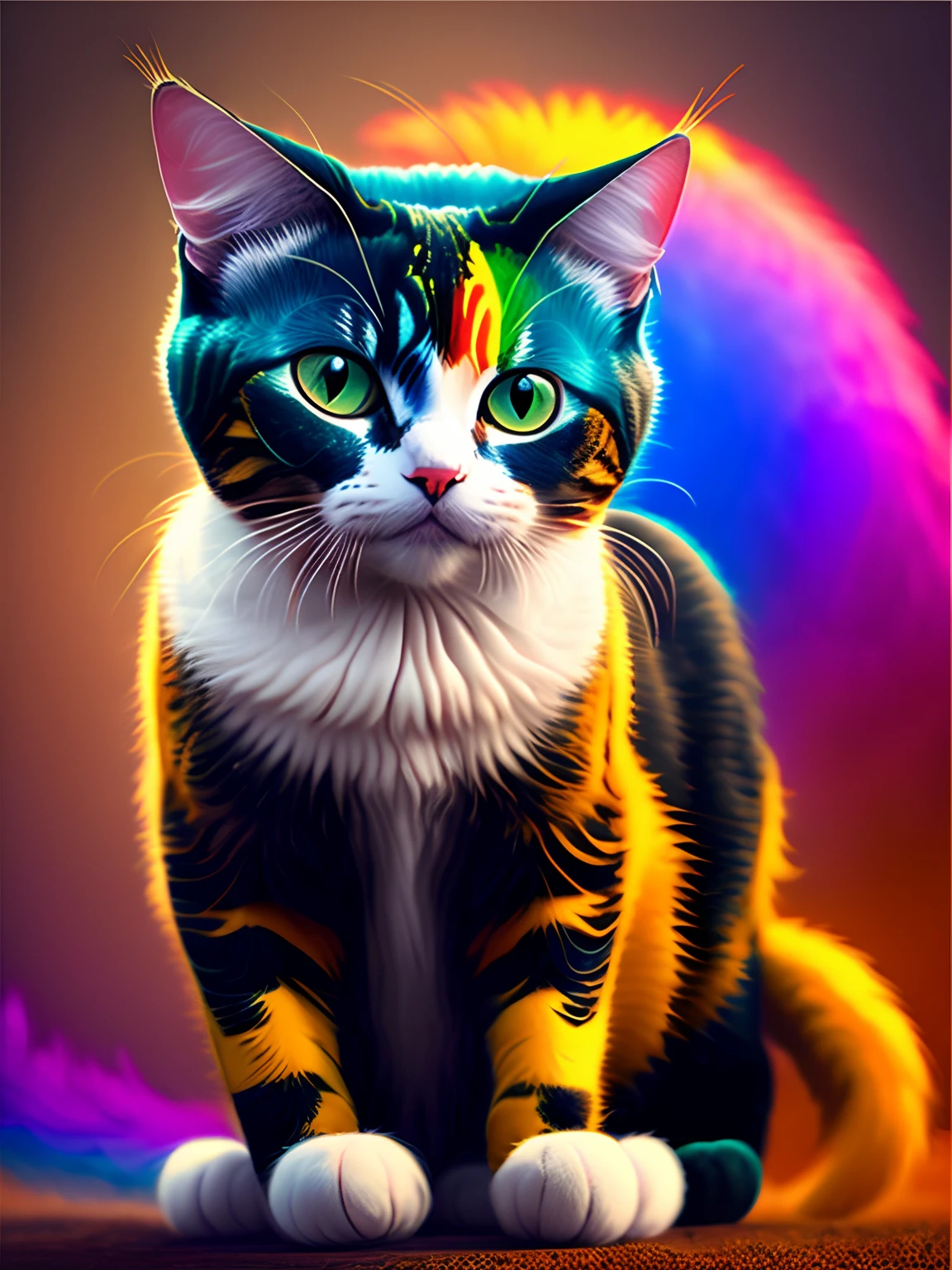Amazing Beautiful rainbow full cat looking to the camera made from small butterfly