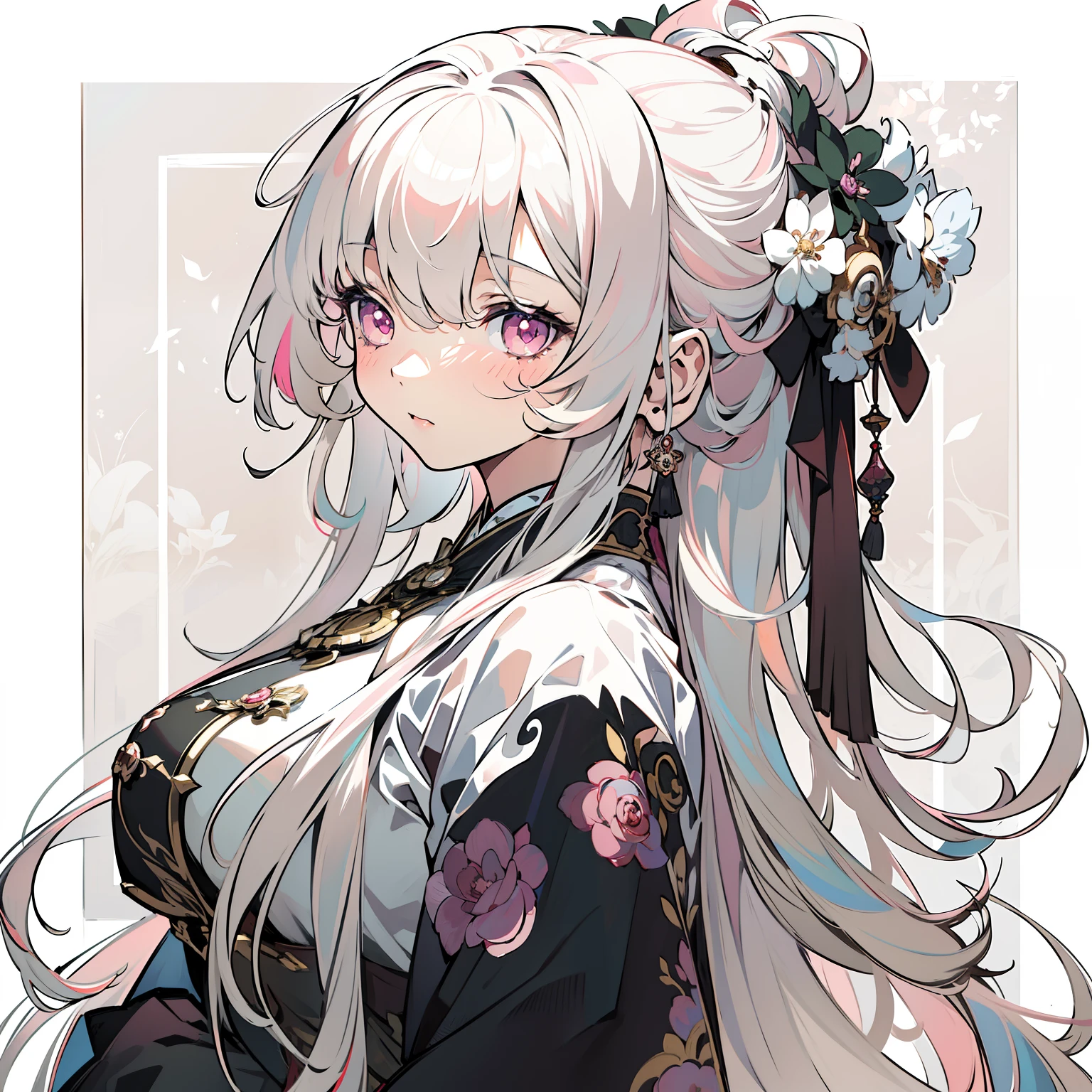 masterpiece, bestquality, official art, high-detail, illustration,
1 girl, Upper body, detailed eyes, Light pink eyes,
Hanfu pink gradient, Intricate patterns, luxury dress, Dynamic Poses,
(Long rainbow hair:1.1), (White Hair:1.2), floating hair, Light pink hair ends, (knit:0.8) gradient hair,