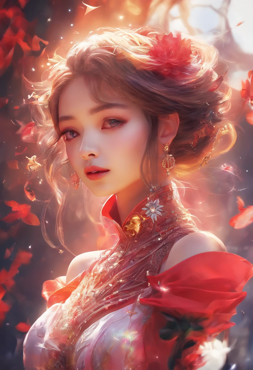 ((masterpiece)), (best quality),, official art, extremely detailed CG unity 8k wallpaper, highly detailed, shiny skin, Depth of field, vivid color,, 1girl, (curvy:0.4), (full body:0.6),, short hair, bangs, red eyes, skirt, looking at viewer, night, street, neon, looking back, star (sky), crowd, upper body,