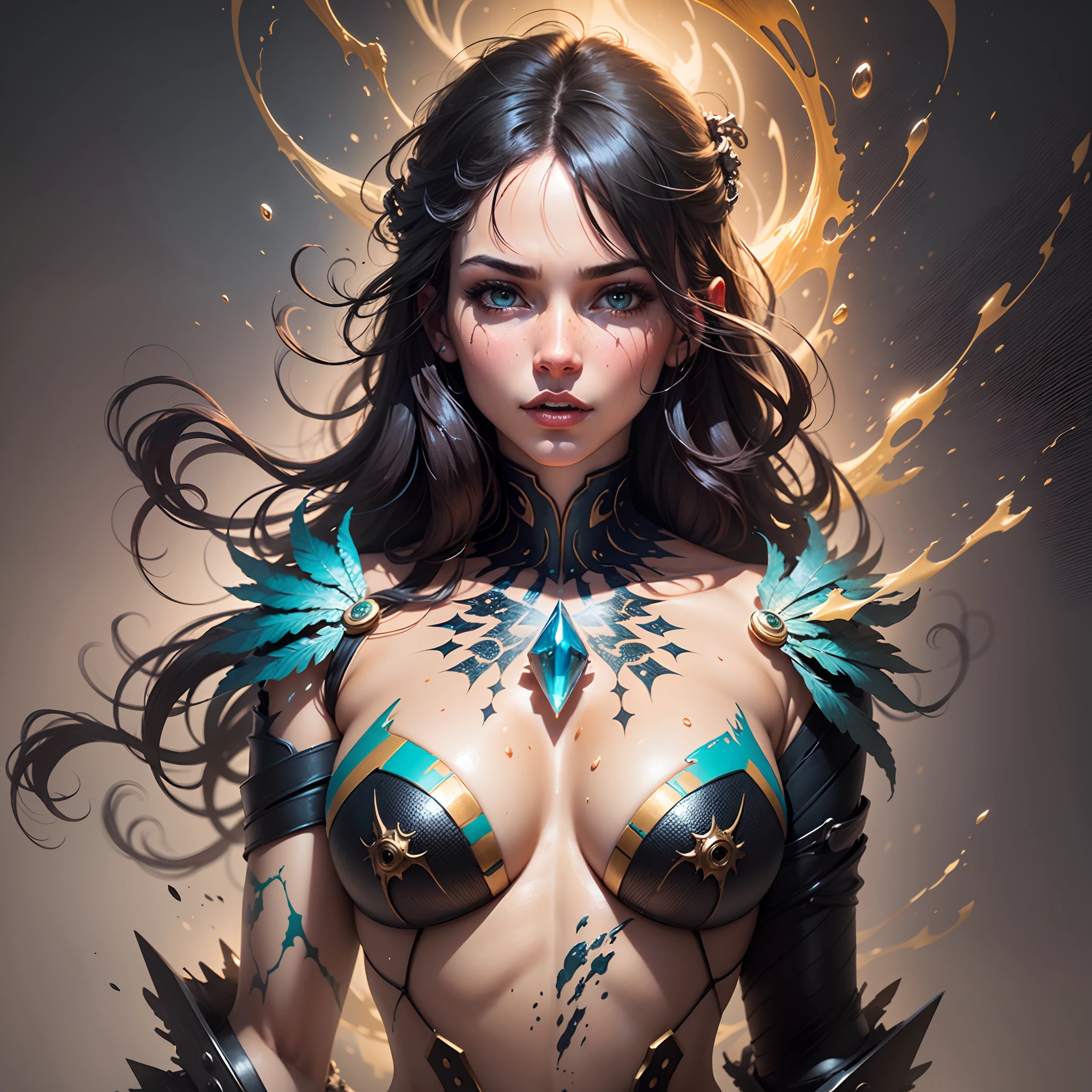 beautiful Female , Dangerous vibrant baroque xenopoetic coexistence, Oil painting and digital editing, art by Clyde Caldwell, Carne Griffiths, beeple, Johan Grenier, behance hd, lightwave, unreal engine, cryengine, octane render, Victo ngai, Jean Baptiste Monge, shiny aura, Ben Bauchau, Michael Garmash, Daniel F Gerhartz, Clint Cearley, Carne Griffiths, Jean Baptiste Monge, strybk style, warm dreamy lighting, matte background, volumetric lighting, pulp adventure style, fluid acrylic, dynamic gradients, bold color, illustration, highly detailed, simple, smooth and clean vector curves, vector art, smooth, johan grenier, character design, 3d shadowing, fanbox, cinematic, ornate motifs, elegant organic framing, hyperrealism, posterized, masterpiece collection, bright lush colors, TXAA, penumbra, alcohol paint, wet gouache, dark paranormal, concept art, h.r. giger, jeremy geddes, airbrush, sublime composition, + 36.5 mm f0 cinematic quality --auto --s2