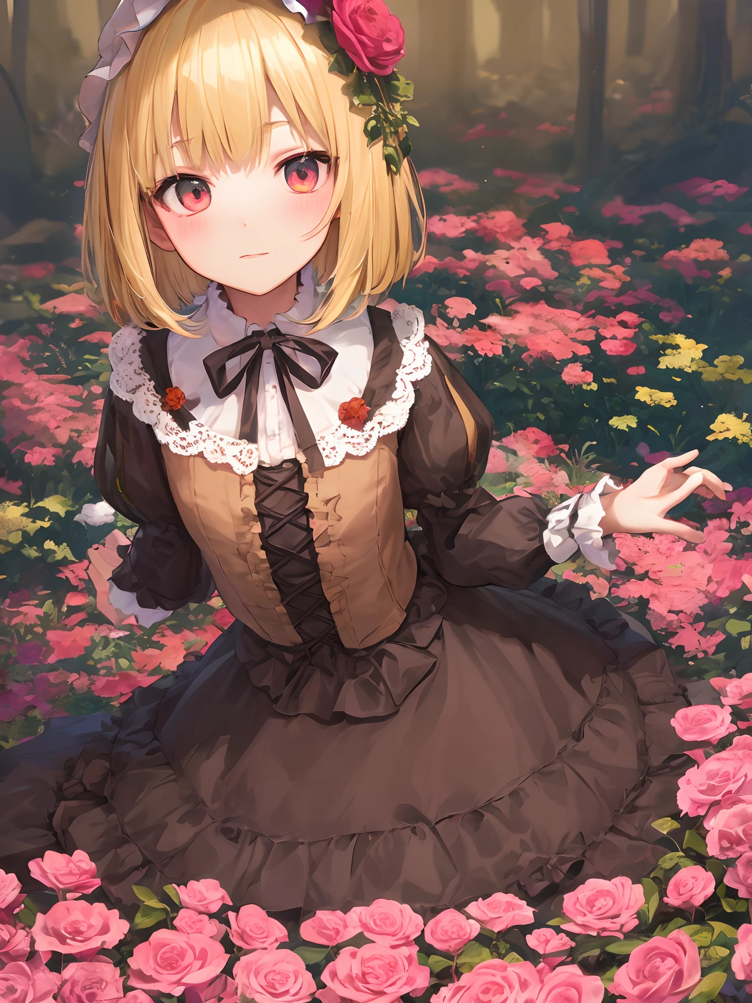blonde bob europe lolita well-groomed face cute pink gorgeous background princess flower garden
