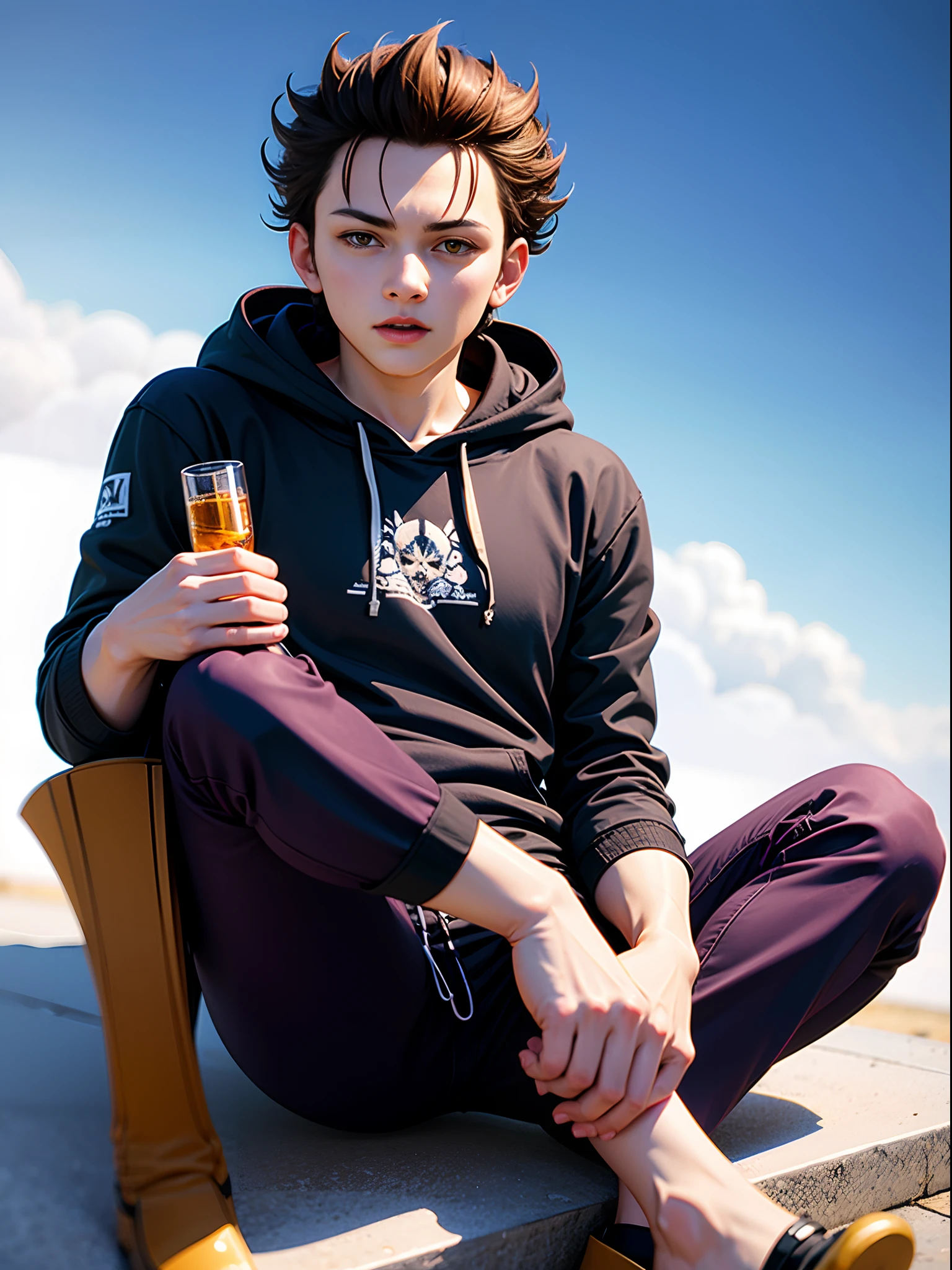 Asta from Black Clover with a hoodie on sitting