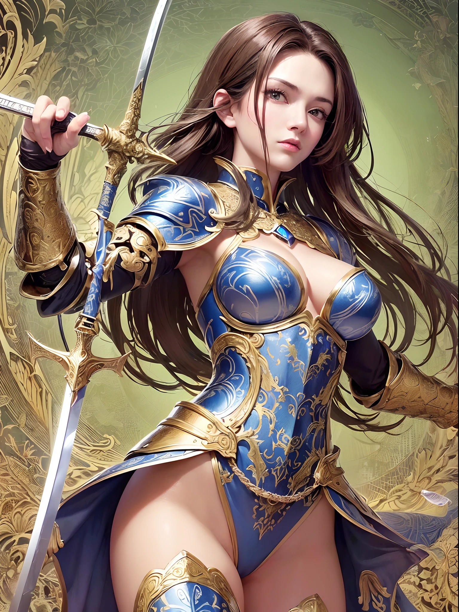 ((Finest quality)),(超A high resolution),(ultra-detailliert),(Meticulous portrayal),((Best CG)),(Finest works of art),Ultra-Precision Art,The art of astounding depiction, (Female Magic Swordsman:1.5),(Armor with intricate patterns:1.5),Hold your sword:1.3,Unleash flaming arrows:1.5, Dynamic poses, magic circles