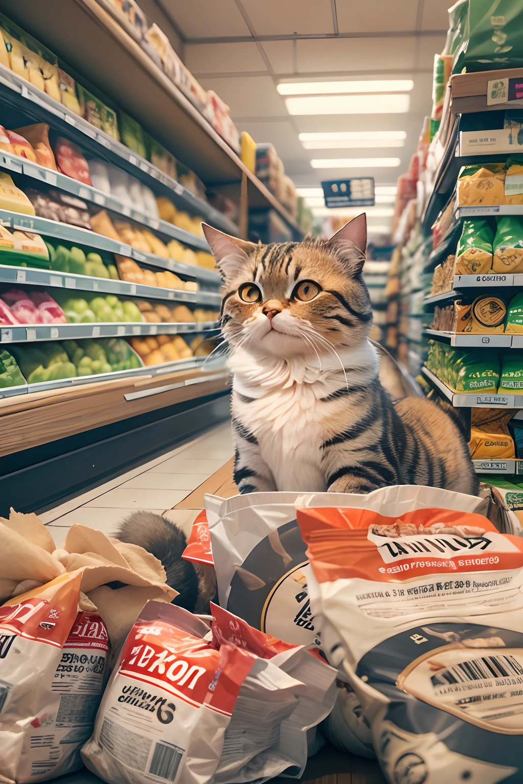 A round-eyed cat, Sit in the grocery store and sell things, streetview,