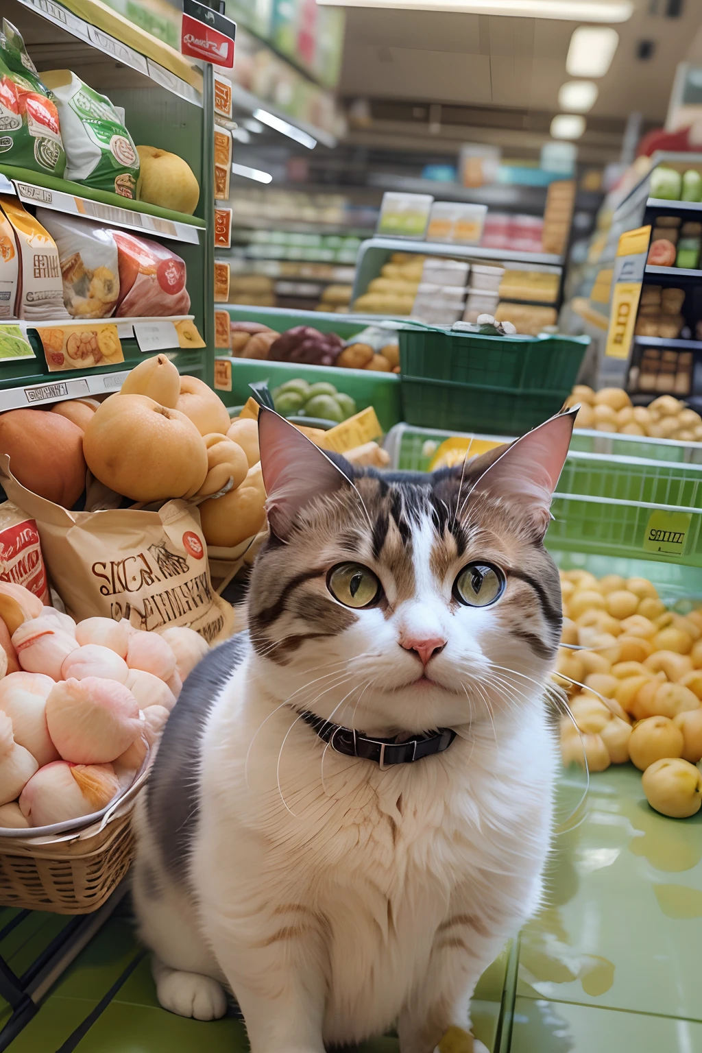 A round-eyed cat, Sit in the grocery store and sell things, streetview,