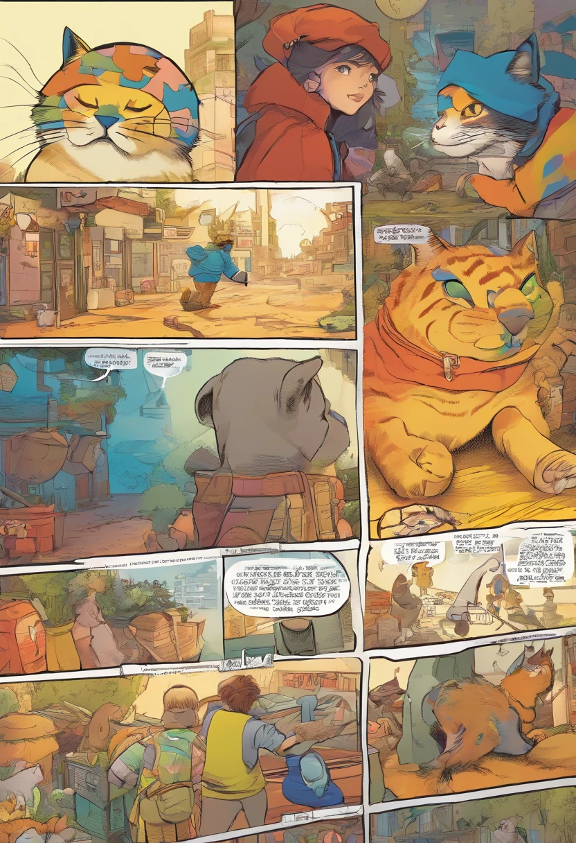 [(dramatic comic book:1.3) ::10], (intricate, colorful, multi-panel:1.3), (exaggerated style:1.2), BREAK (American Shorthair cat:1.2), (resilient, furry protagonist:1.2), (varied expressions:1.1), (tumultuous journey:1.2), (heartwarming reunion:1.1), (highly detailed:1.15), (emotional narrative:1.2), (owner:1.15), (vibrant storytelling:1.2)