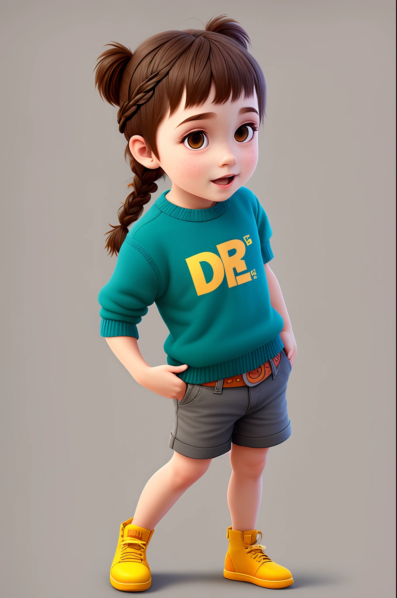A 6--old opean child, ho animado estilo 3d da Pixar, with braids and colorful clothes, muito feliz