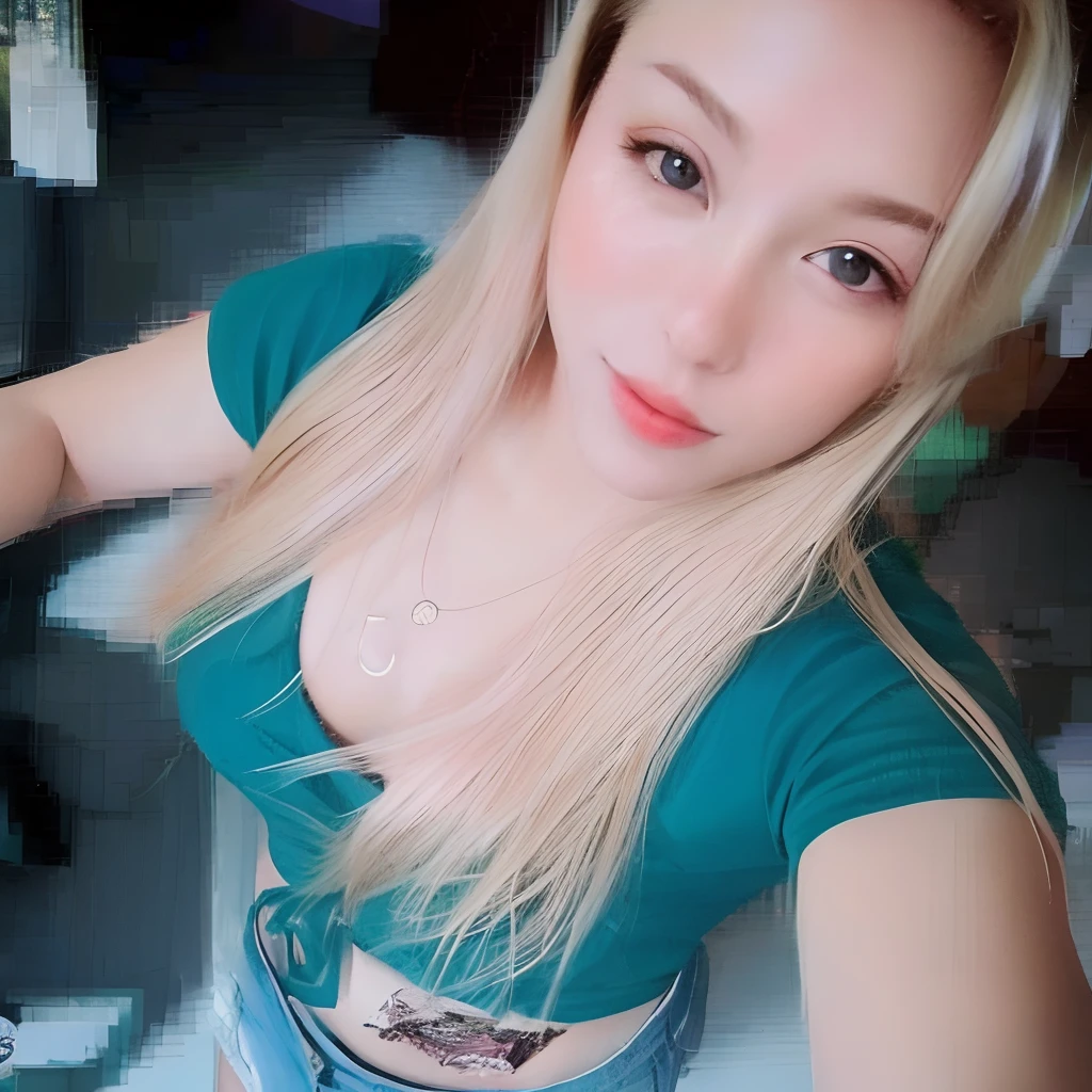 there is a woman with long blonde hair and a green shirt, 2 , 3 0 years old woman, 30 years old woman, 2 9 years old old, she is abrs old, she is about 20 yearis about 2 0 years old, 2 3 years old, 2 2 years old