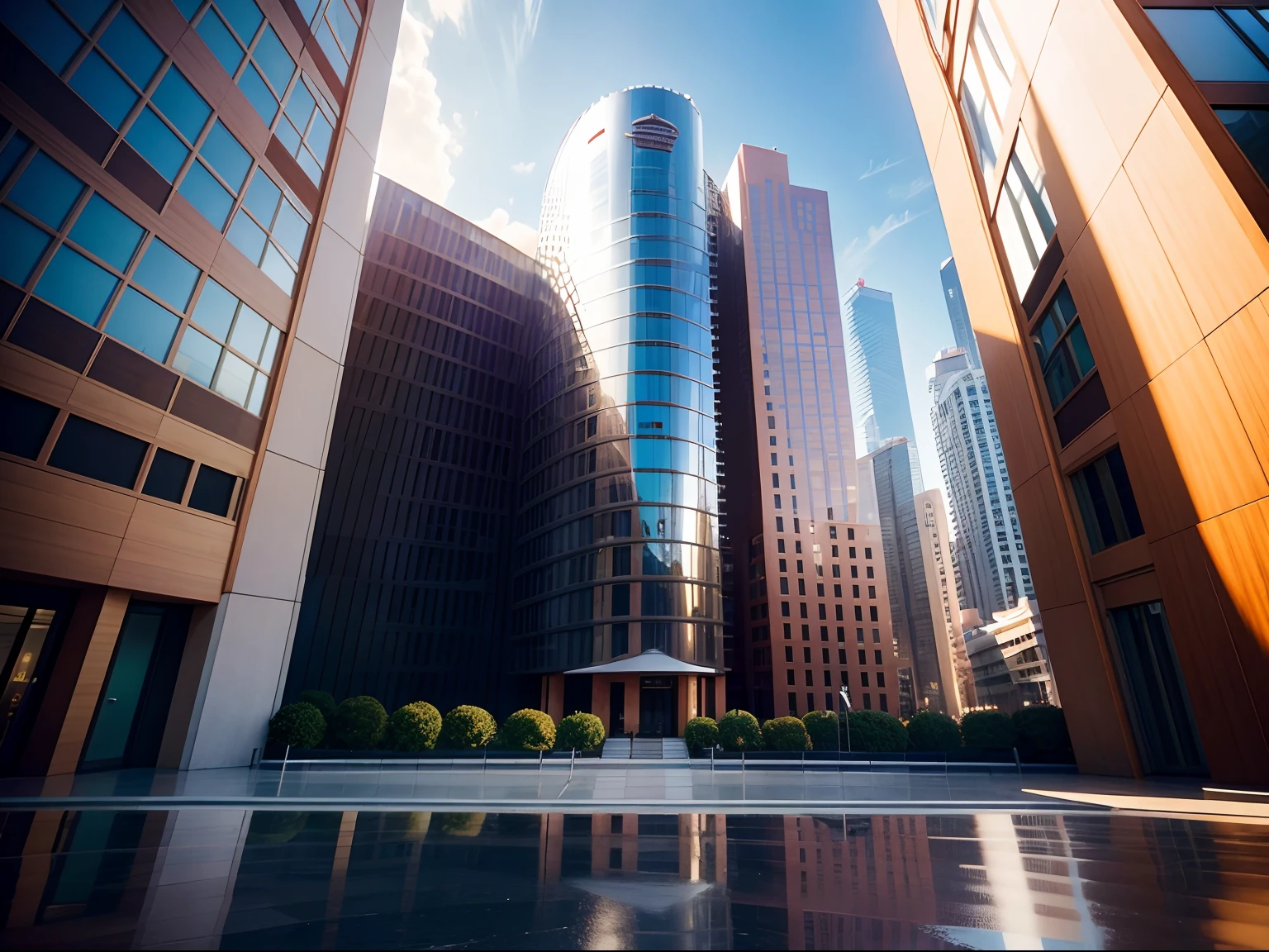 hotel, perspective view, exterior, 5 stars, architect Frank Gehry, modern, large lobby