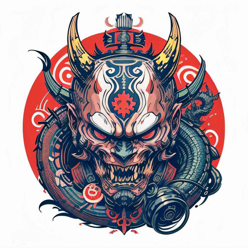 Hannya style of 0mib,Torii gate japanese, illustrator, masterpiece, high quality, 8k, high resolution, high detailed, Japanese, dragon, sticker