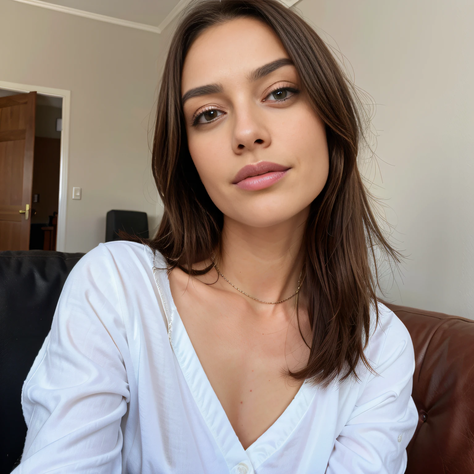 en starbucks, Cuerpo completo, Cinematographer, mujer joven, oval jaw, rasgos delicados, cara hermosa, cabello suelto, cabello rojo real detallado, flequillo largo, ojos morados brillantes perfectamente detallados, ojos grandes definidos, tiny breast, definido, camisa con tirantes, escote pronunciado, foto realista completa piel blanca, poros visibles, foto realista, venas visibles detalladas, lunares detallados, pliegues visibles de la piel, huesos marcados, flaca, pecas, plano entero, aretes detallados, Cinematographer, enfocada,