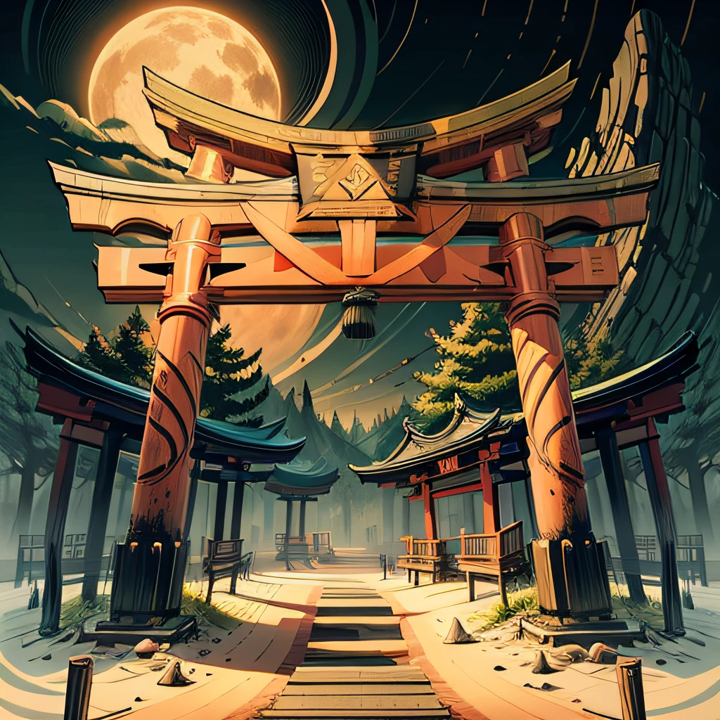 Torii gate japanese, illustrator, masterpiece, high quality, 8k, high resolution, high detailed, Japanese, sticker
