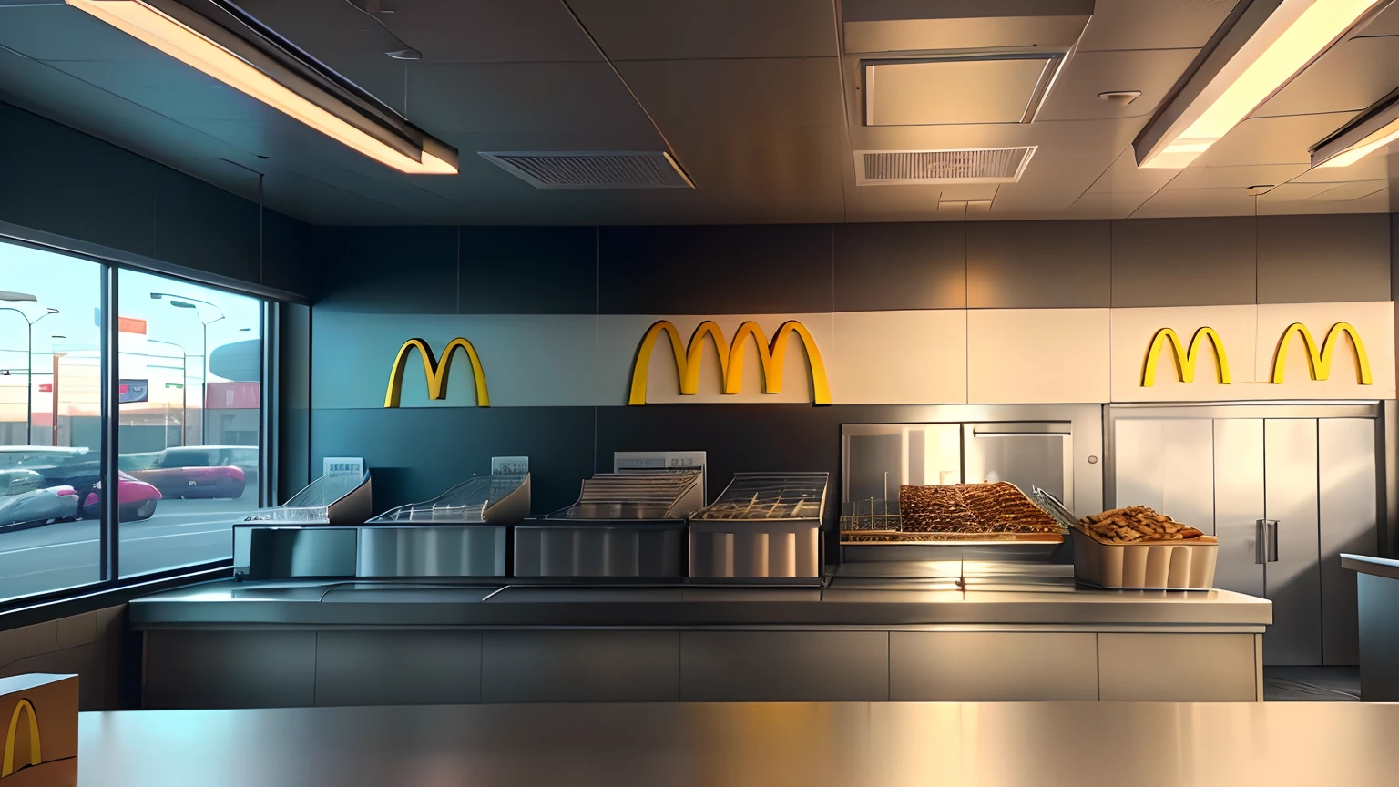 McDonald's restaurant kitchen no person empty ultra hd hyper realistic 8k
