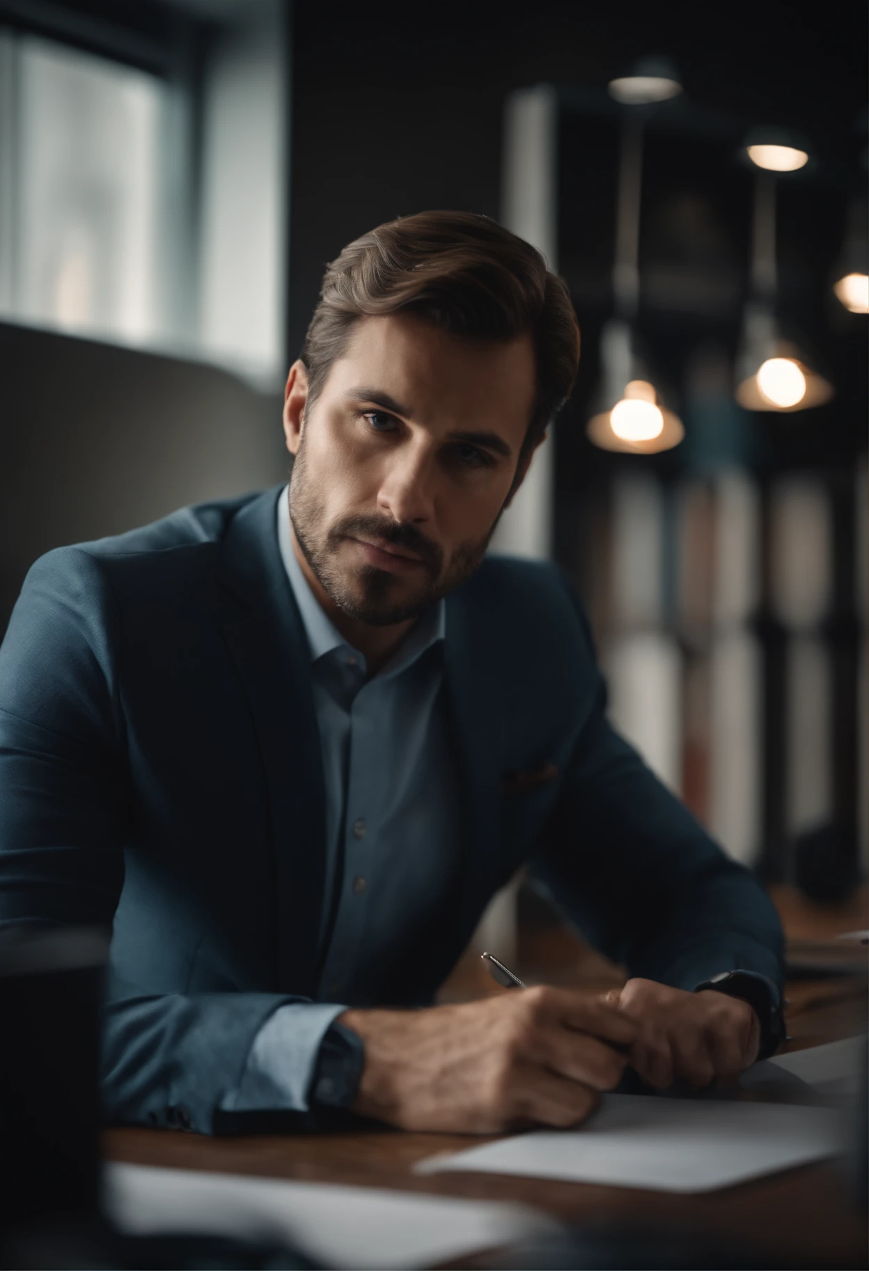 a handsome man working in office