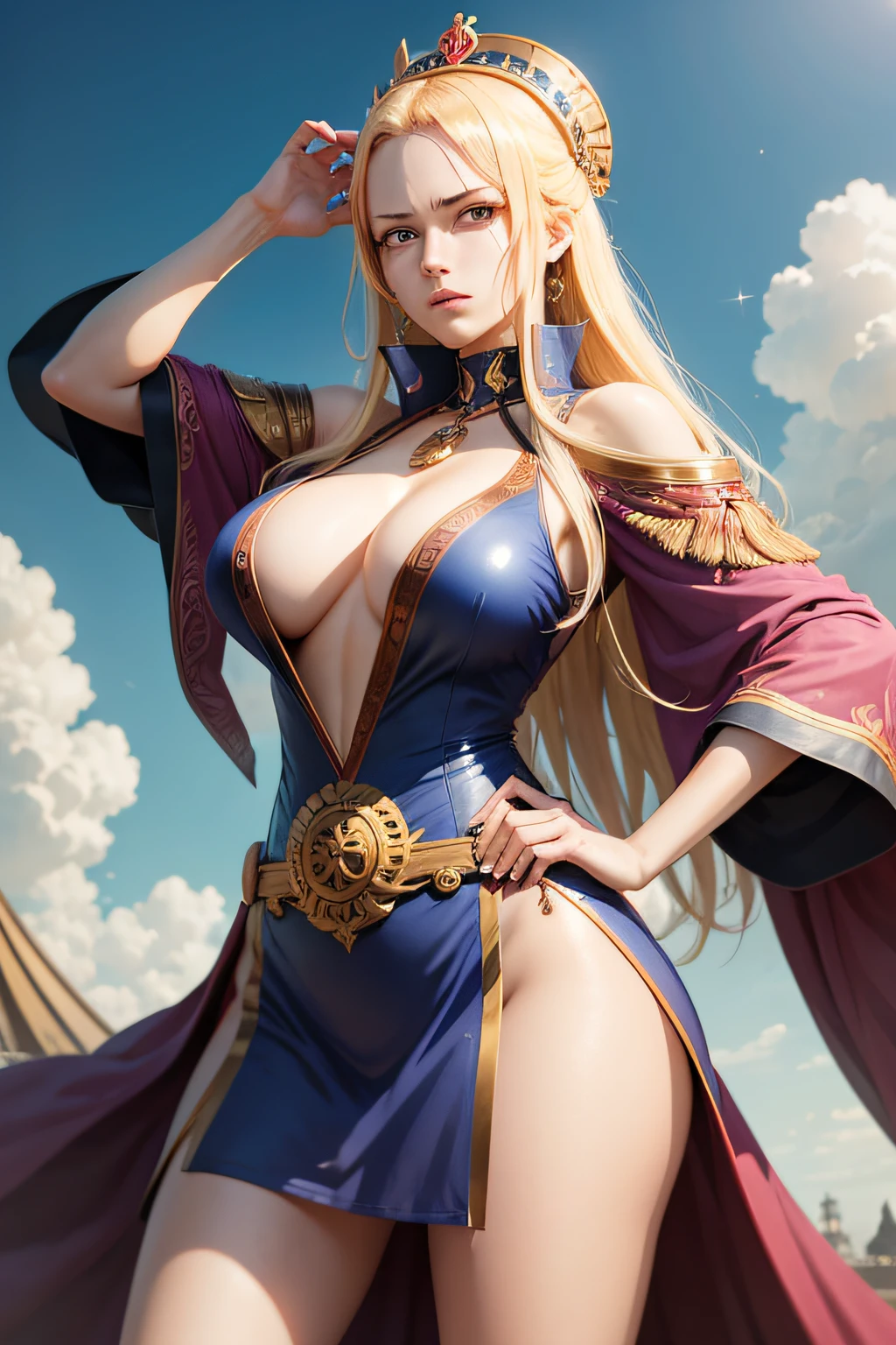The female emperor in the anime One Piece,Realistic full-body portrait, There are physical characteristics of a female emperor