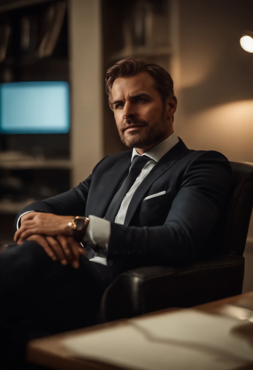 a successful man in office sitting Like alpha