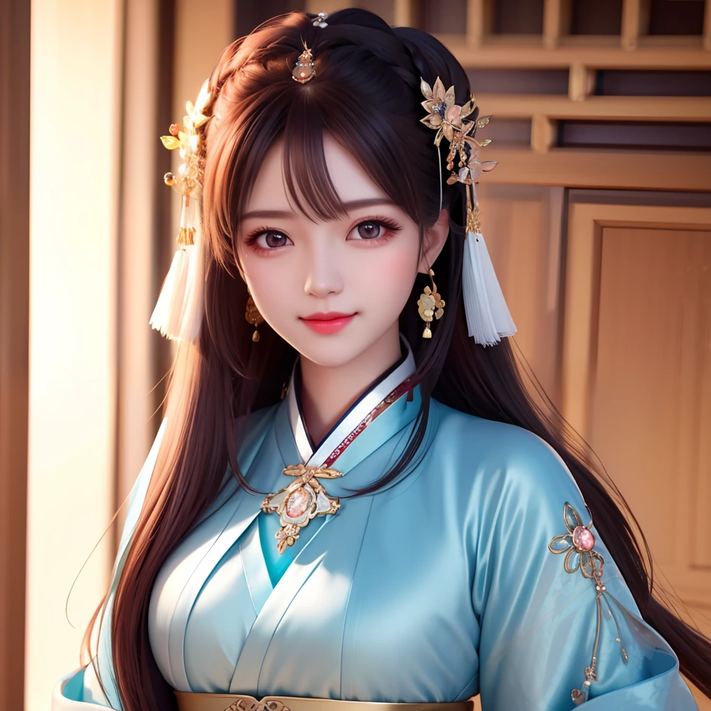 best quality, masterpiece, highres, 1girl,blush,(seductive smile:0.8),star-shaped pupils,china hanfu, princess, very luxury, hair ornament,necklace, jewelry,Beautiful face,upon_body, tyndall effect,photorealistic, dark studio, rim lighting, two tone lighting,(high detailed skin:1.2), 8k uhd, dslr, soft lighting, high quality, volumetric lighting, candid, Photograph, high resolution, 4k, 8k, Bokeh