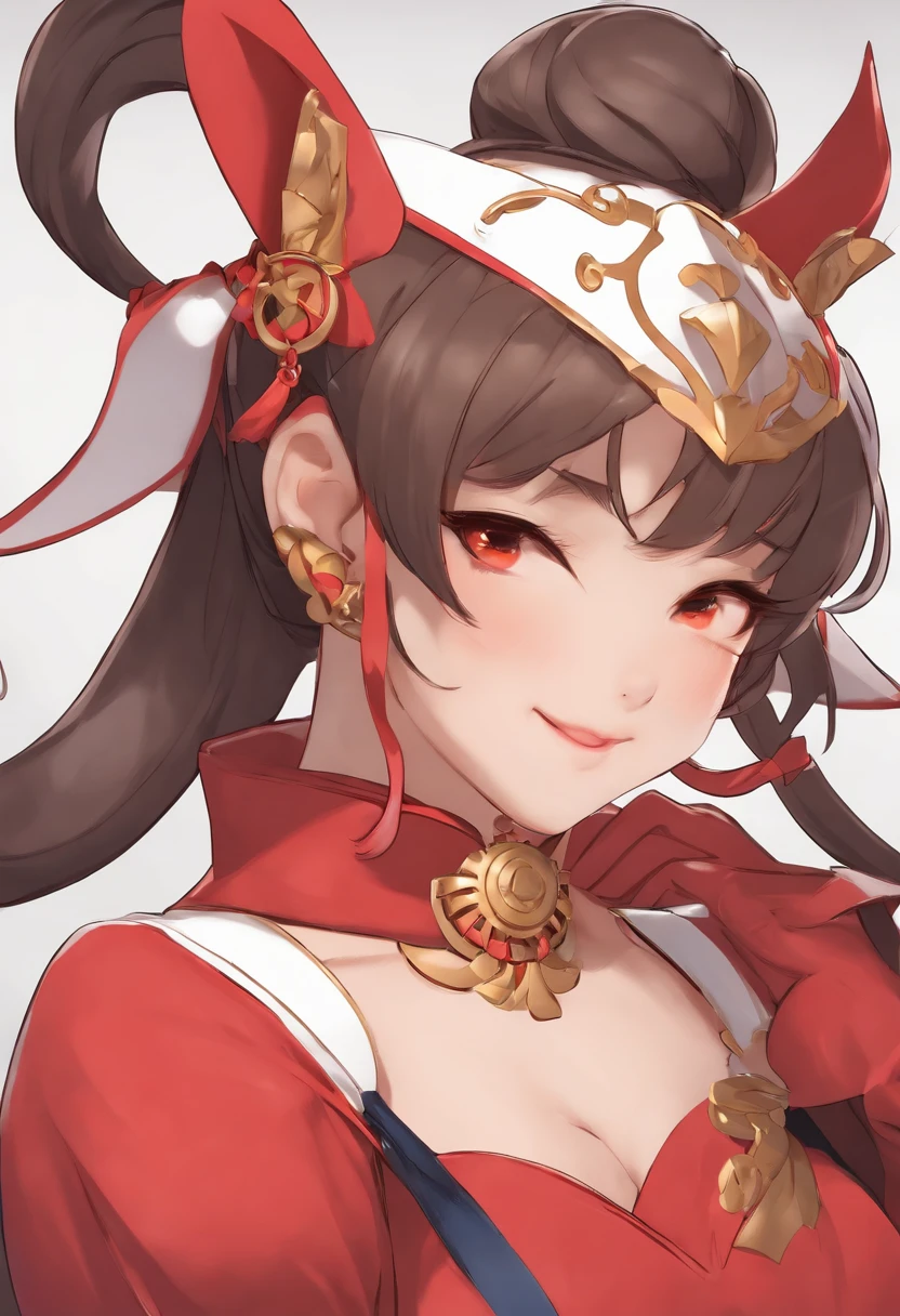 Chun-Li's face cat ears red ceramic clothes sitting and smiling anime style