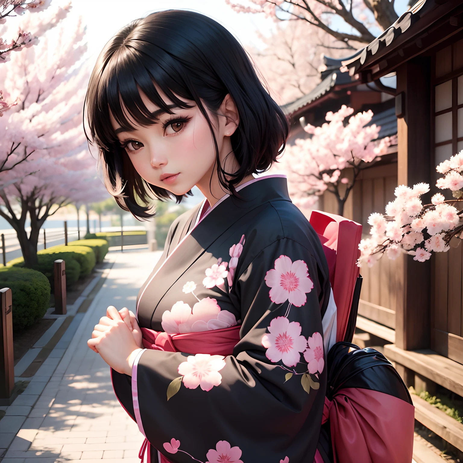 Beautiful woman looking back、kimono