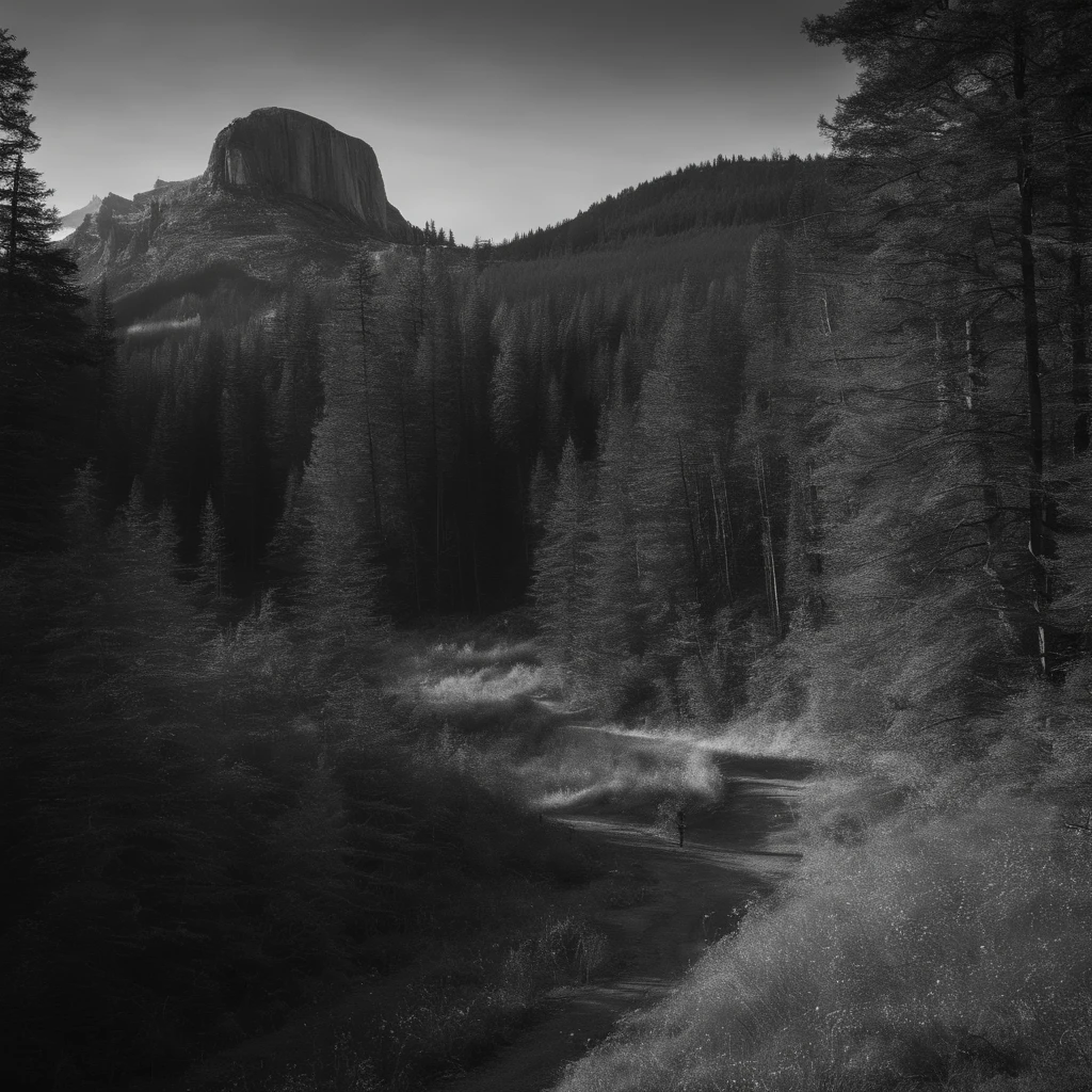 foret nord americaine, serf, noir et blanc, ultra realist