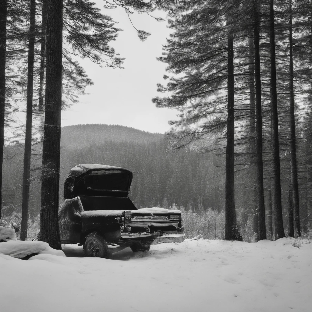 foret nord americaine, serf, noir et blanc, ultra realist