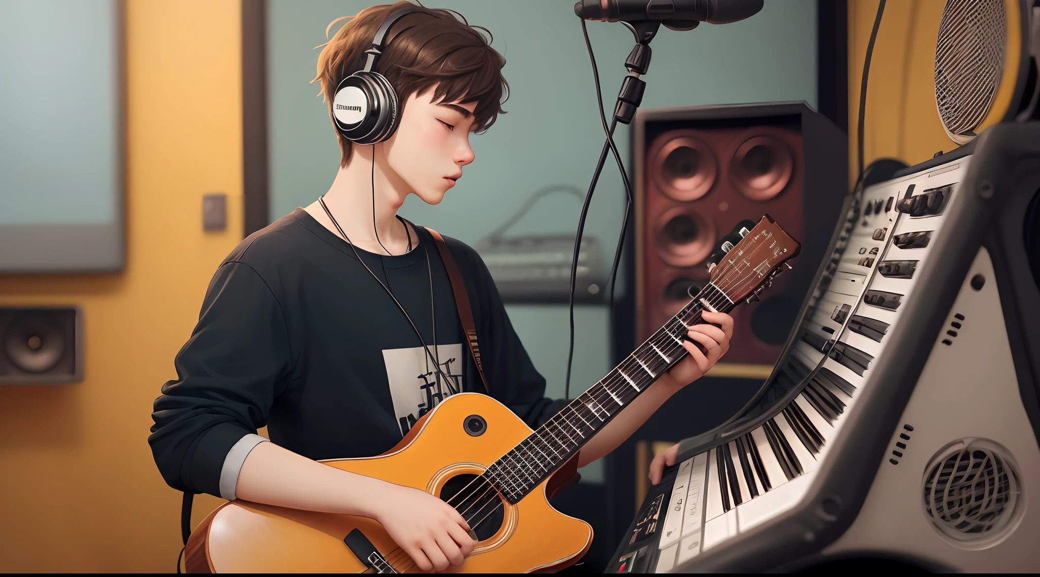 lofi music young man listen music, logo