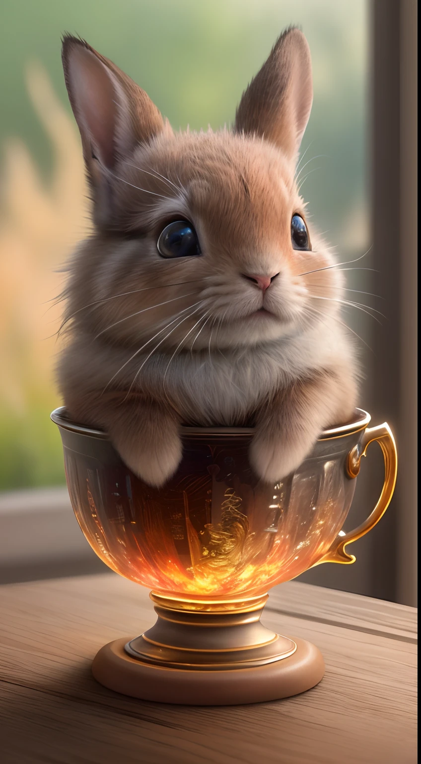 (Best quality,4K,8K,A high resolution,Masterpiece:1.2),Ultra-detailed,(Realistic,Photorealistic,photo-realistic:1.37),Escultura:1.37,Northern,south,Multiverse,Diverse landscape,Natural beauty,Ceramic craftsmanship,Glass surface,Cute teacup rabbit,Flickering flames,Art gallery