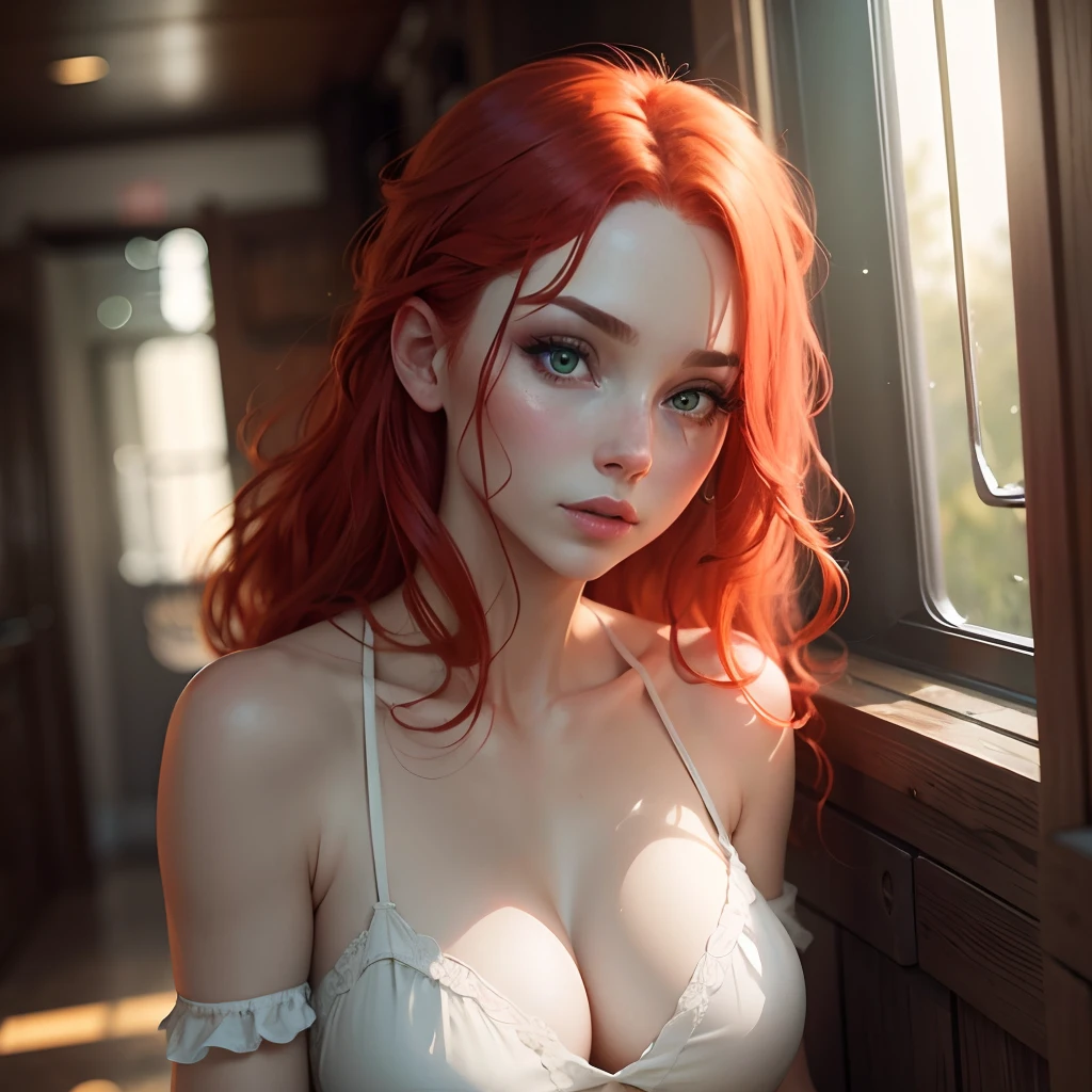 redheaded youngwoman green eyes alluring stare --auto --s2