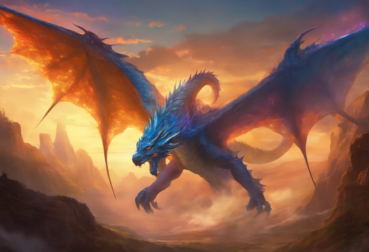 An amber, majestic, 90,000-kilometer long Dragon soaring in a place with a fierce gaze, standing tall and exuding immense power. [(best quality,4k,8k,highres,masterpiece:1.2),ultra-detailed,(realistic,photorealistic,photo-realistic:1.37),HDR,UHD,studio lighting,ultra-fine painting,sharp focus,physically-based rendering,extreme detail description,professional,vivid colors,bokeh], [illustration,concept artists], [detailed scales,dynamic motion,wind-swept scales], [vibrant blues and aquas,colorful gradient], [striking highlights and shadows to accentuate its form].