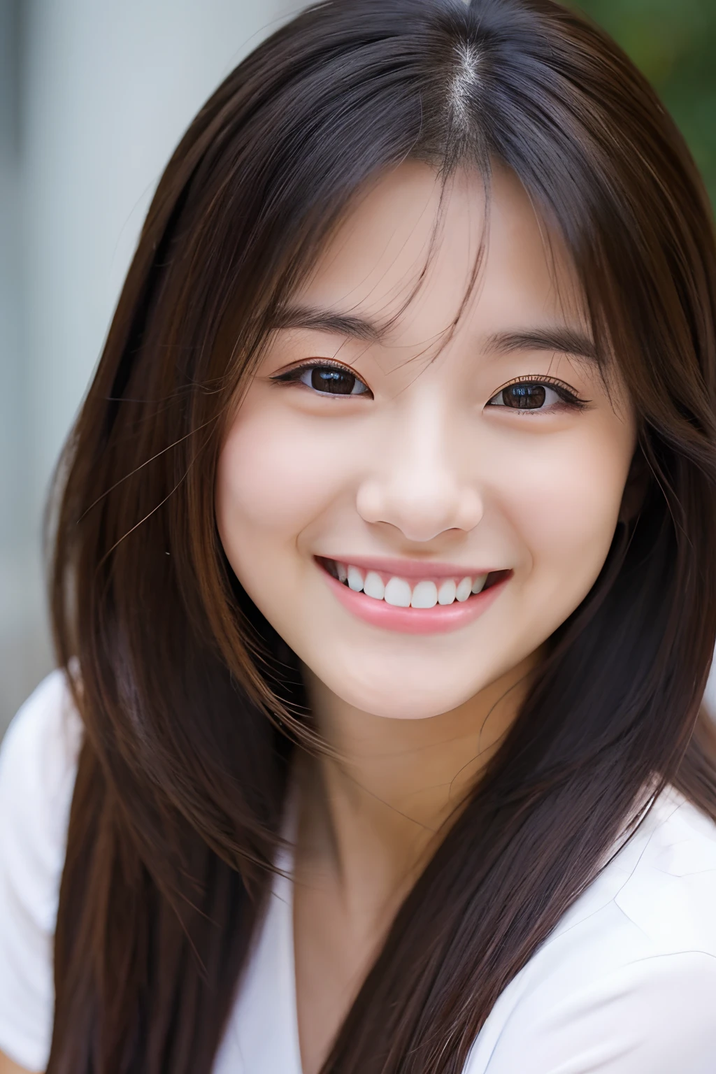 25-year-old girl, smiling,  closeup shot,