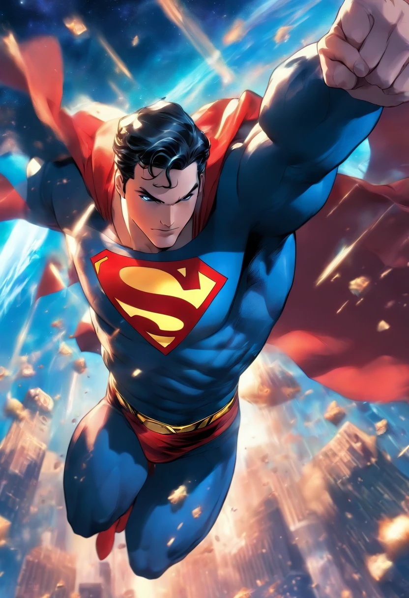 Superman in stunning style, flying in space