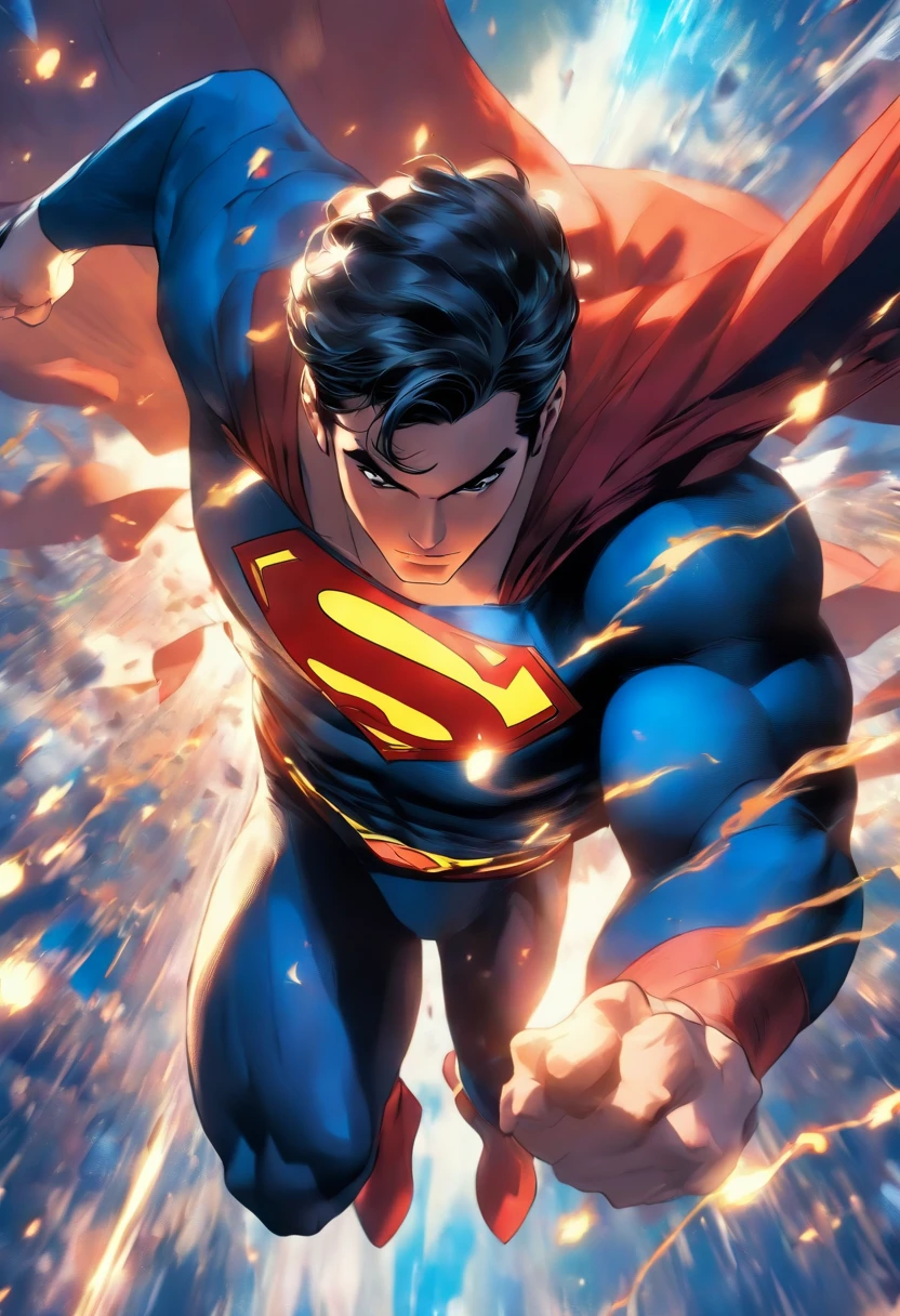 Superman in stunning style, flying in space