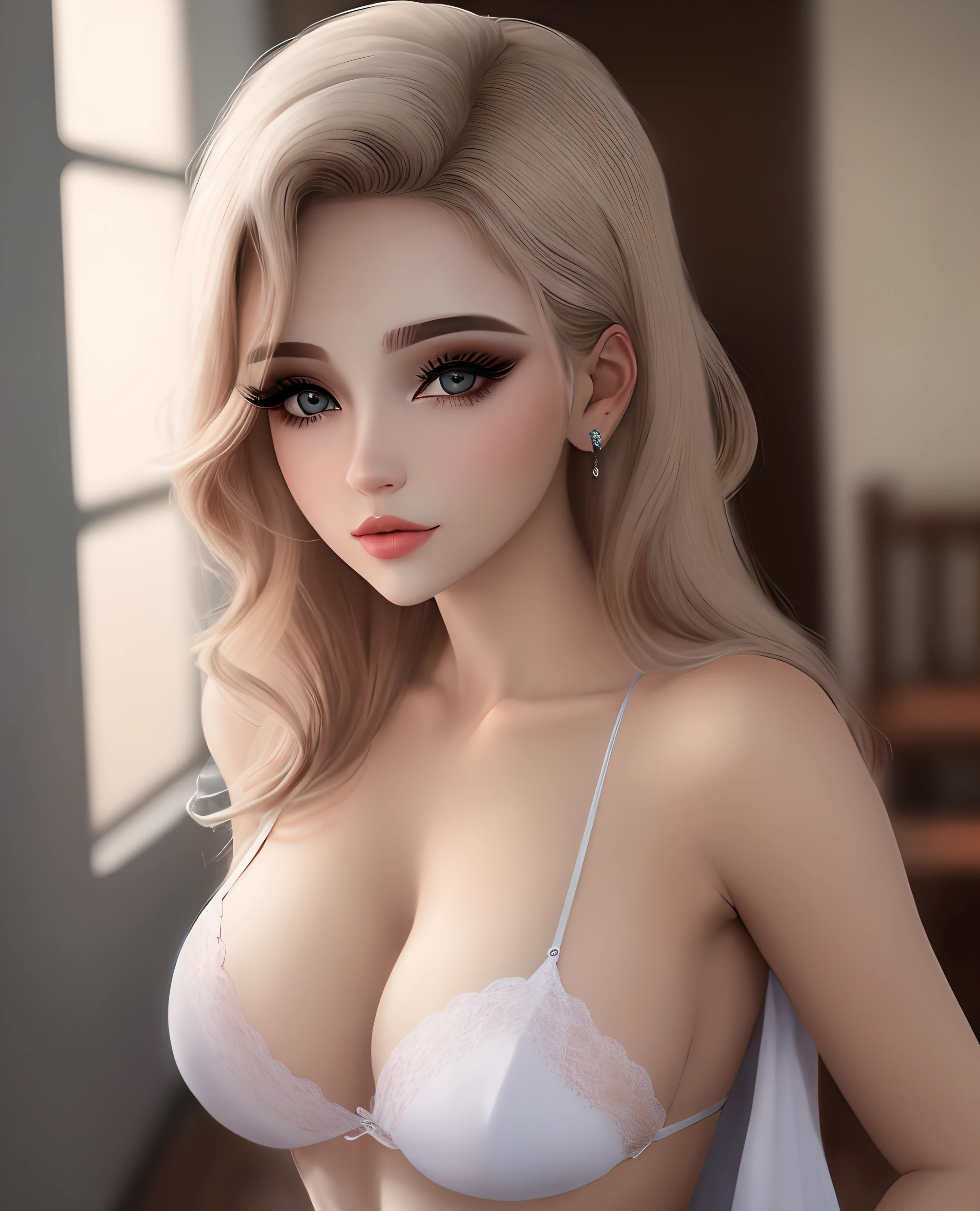 Mulher loira olhos azuis, estilo sensual, estilo realista