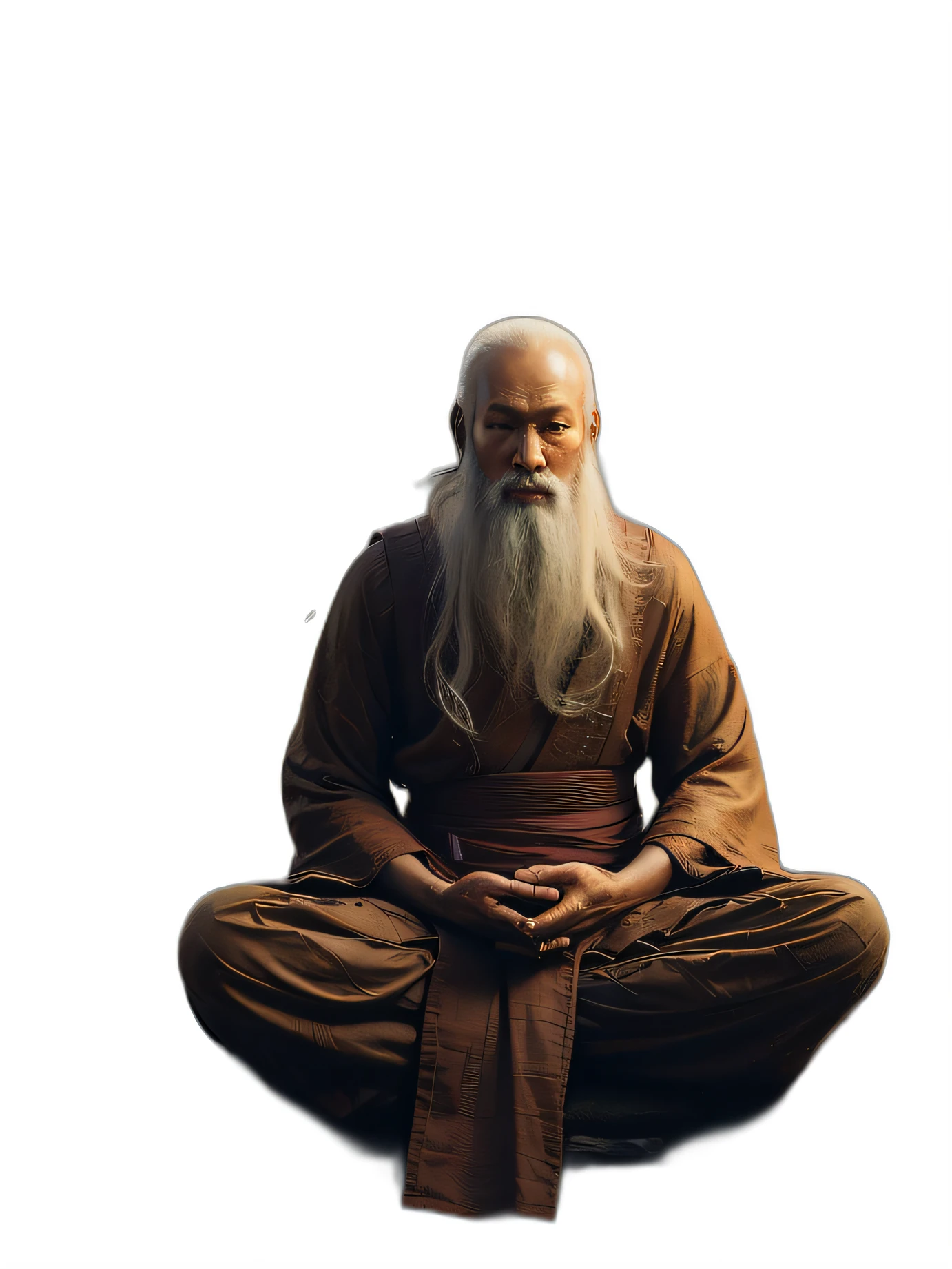 Alphad man sitting on a rock in front of a mountain, monk meditation, Zen meditation, Taoist master, ancient japanese monk, Buddhist monk meditation, holy man looking at ground, Taoist, Daoism, zen aesthetic, portrait of monk, Taoism, powerful zen composition, Meditating, chi-gong, zen méditation cyberpunk