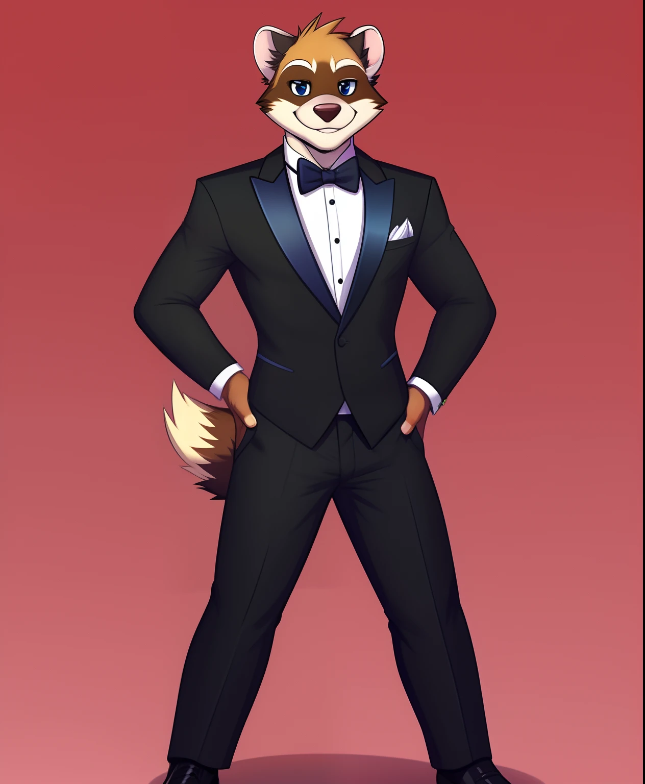 Jason Fletcher the male anthro ferret in his prom suit full body view