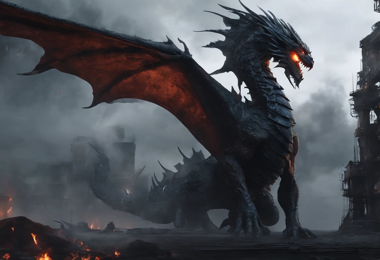 (best quality,4k,highres,masterpiece:1.2),dark venom hybrid dragon,geodata,photoshoot style,hyperrealism,detailed textures,shadows,dramatic lighting,color grading,geometric shapes,androgynous figure,fiery eyes,sharp fangs,scaly skin,glowing markings,majestic wings,smoke and mist,ominous atmosphere,mysterious background,dynamic composition,vibrant colors