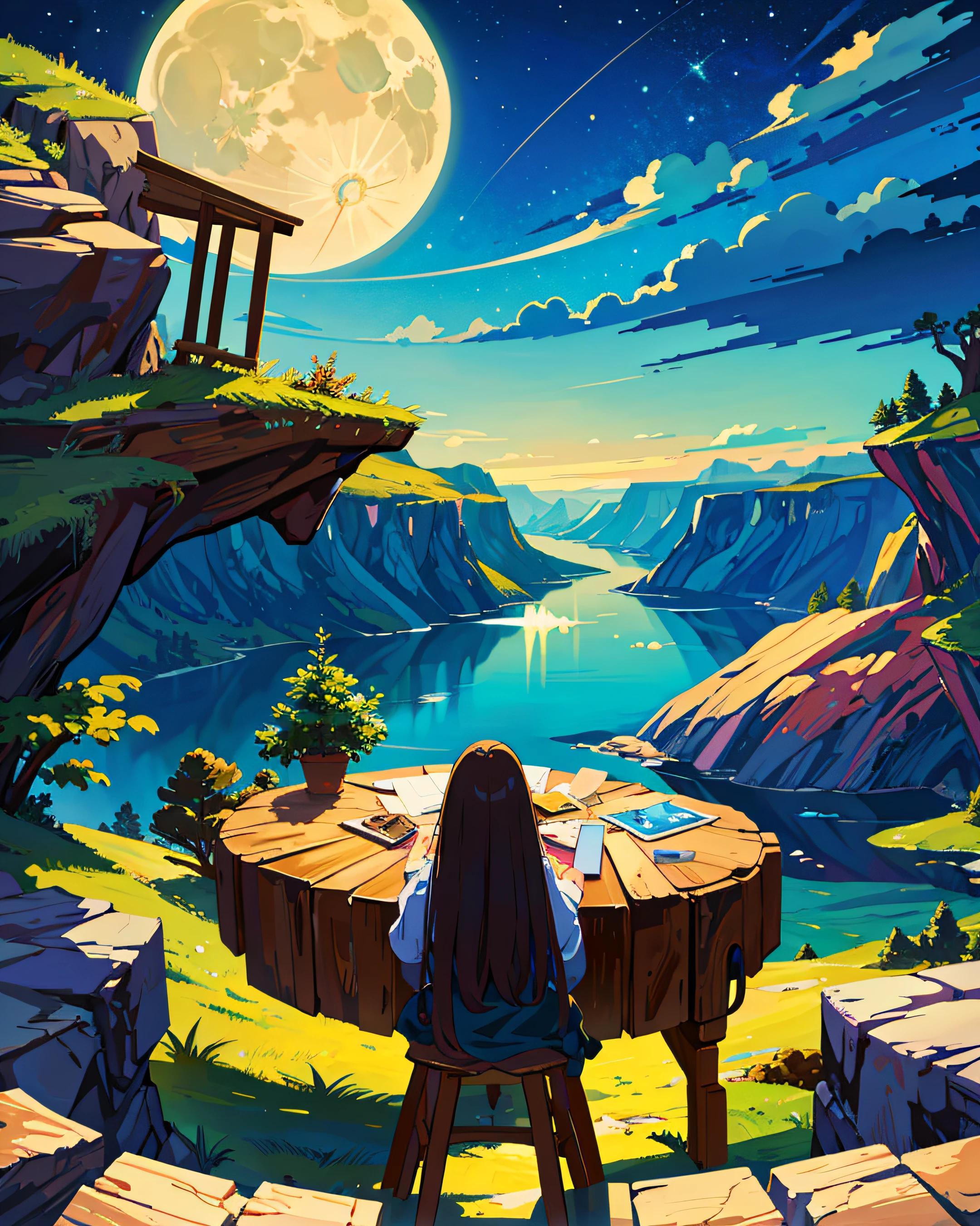 Masterpiece, night, moon, adventure, nature, primitive, profesional art, art concept, landscape, (wallpaper unified 8k), best view, HD quality, detailed, perfect view, esthetic, nft.