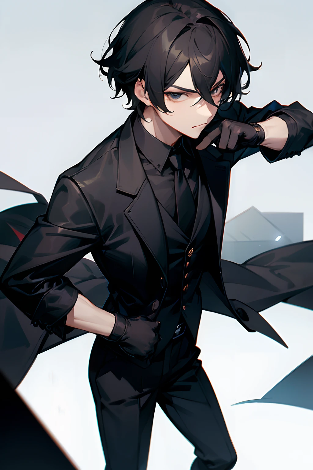 Man with a straight face、Black jacket、vests、Black pants、Leather gloves、kiseru、Two-block、A dark-haired