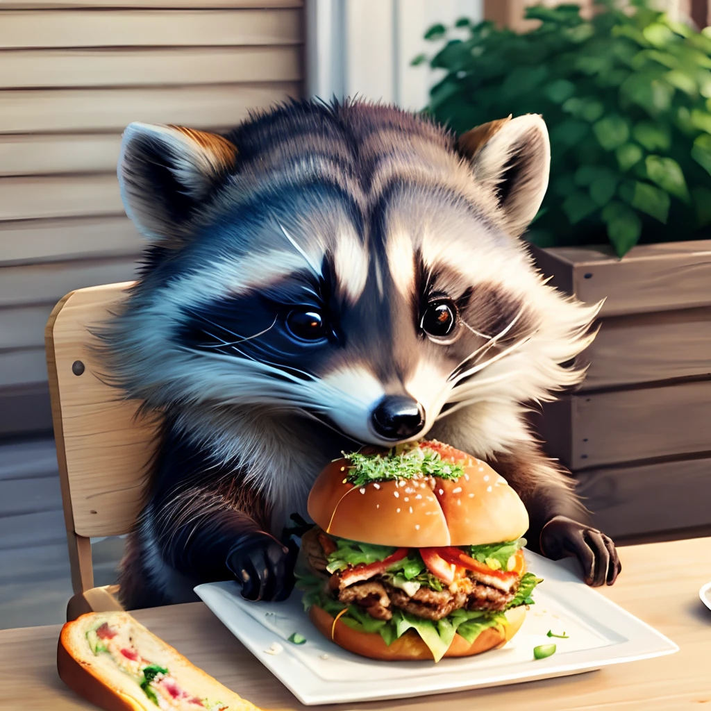 Raccoon eating sandwich