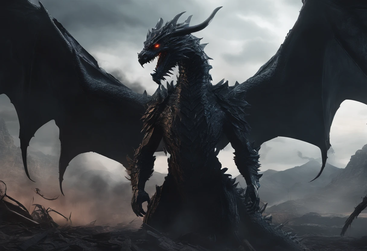 (best quality,4k,highres,masterpiece:1.2),dark venom hybrid dragon,geodata,photoshoot style,hyperrealism,detailed textures,shadows,dramatic lighting,color grading,geometric shapes,androgynous figure,fiery eyes,sharp fangs,scaly skin,glowing markings,majestic wings,smoke and mist,ominous atmosphere,mysterious background,dynamic composition,vibrant colors